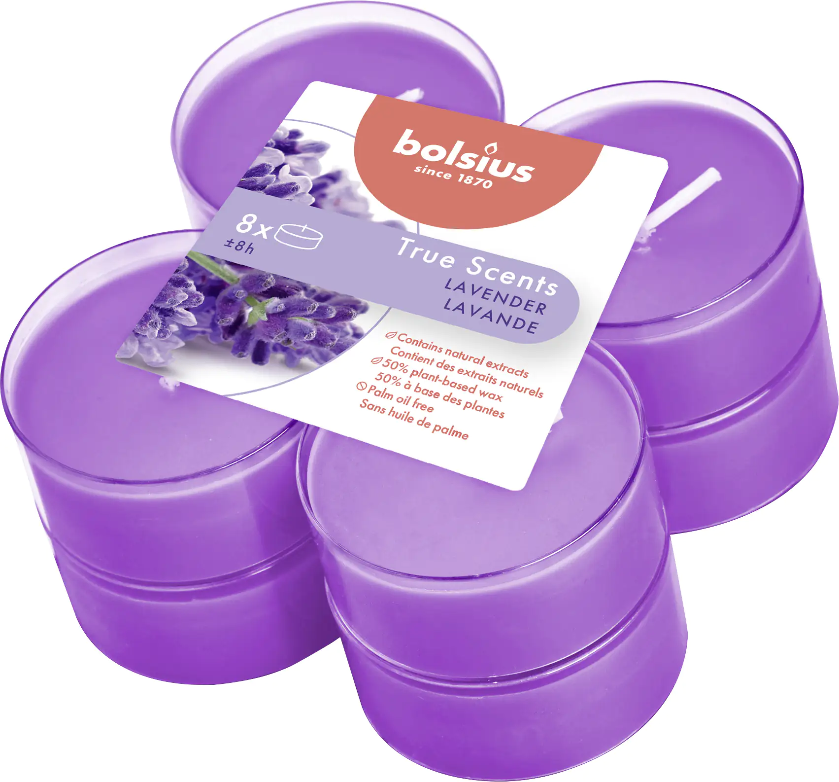 Bolsius Duftteelichter Maxi Lavendel, Höhe 1,17 cm, Ø 4,5 cm, 6er Pack