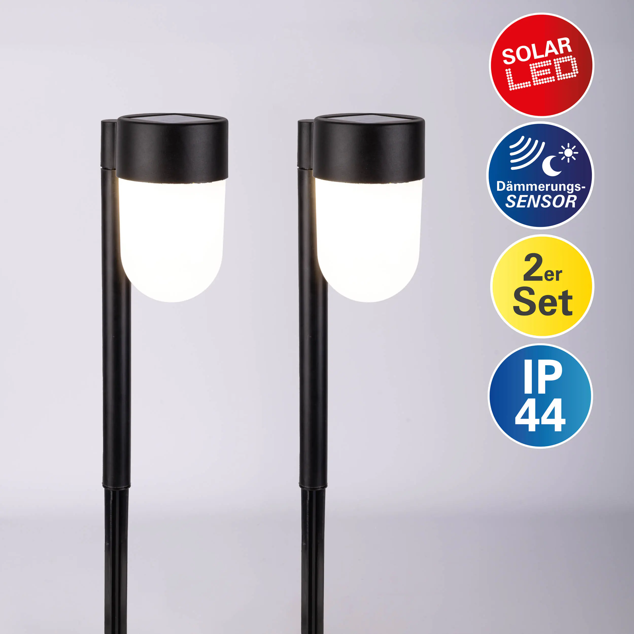 Näve Solar-Gartenleuchte LED mit Dämmerungssensor Sina 47,2 cm schwarz 2er Set