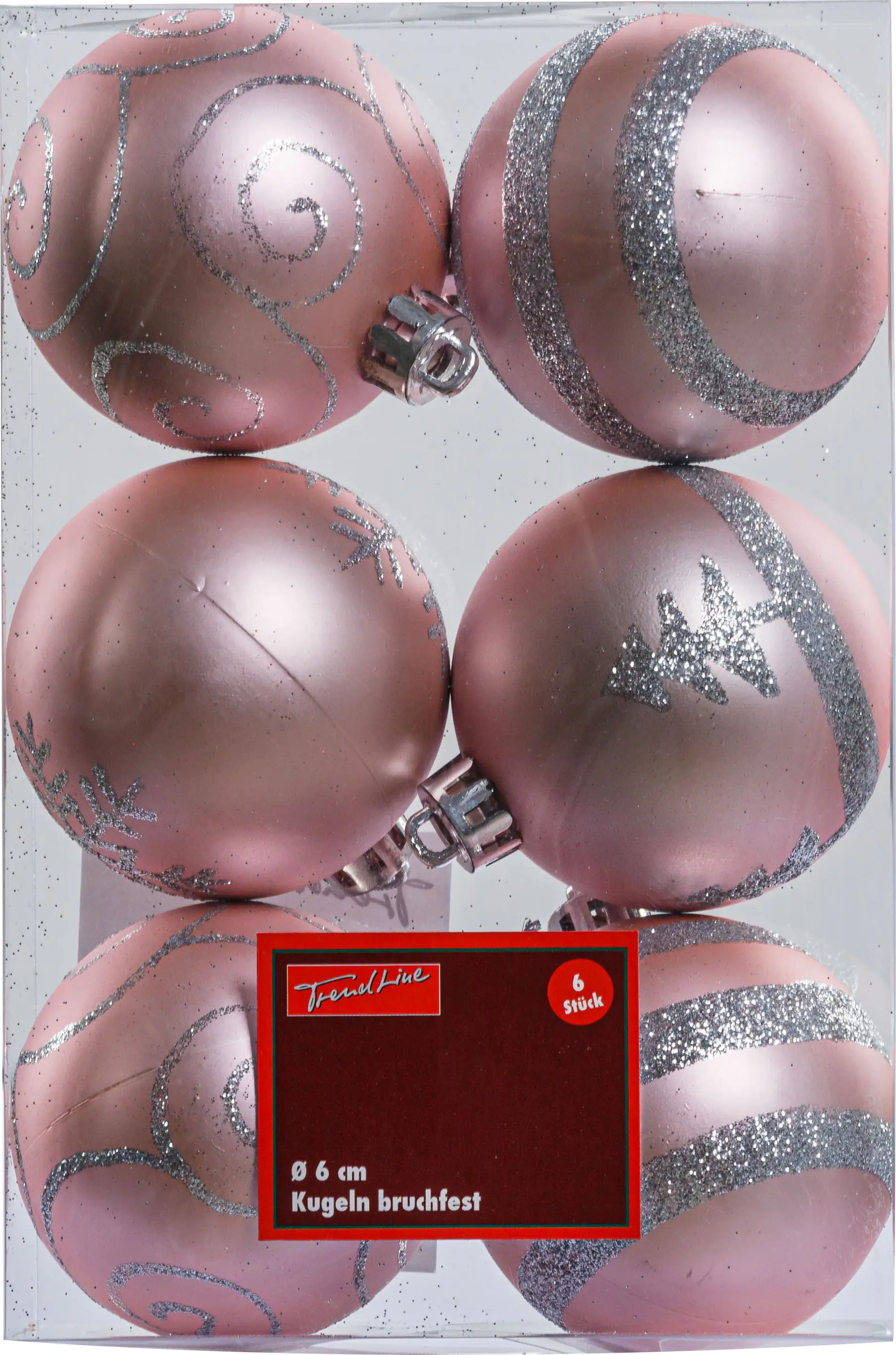 TrendLine Weihnachtskugeln bruchfest, langlebig Ø 6 cm rosa mattiert 6 Stück