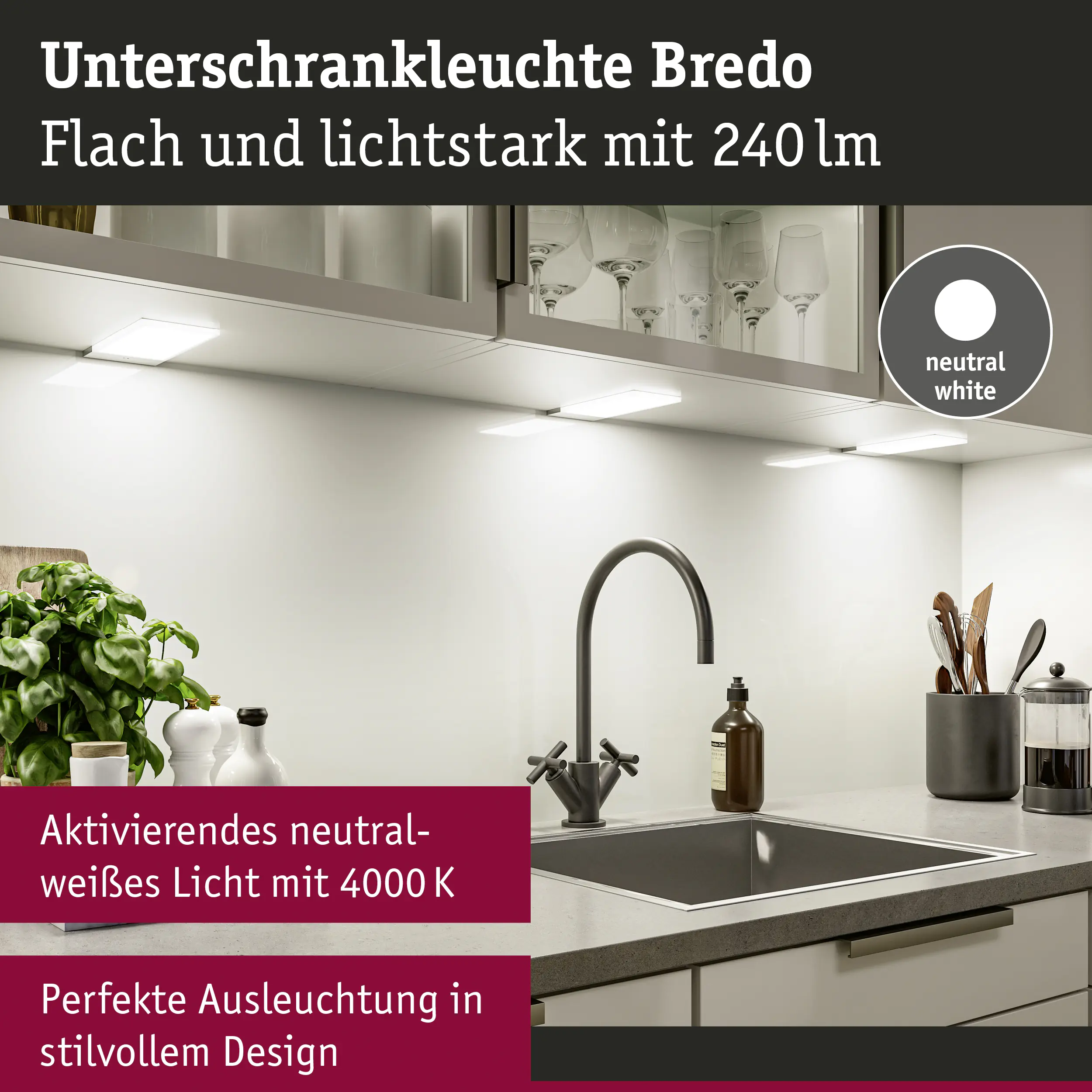 Paulmann LED Unterbauleuchte Bredo silber neutralweiß 3er Set