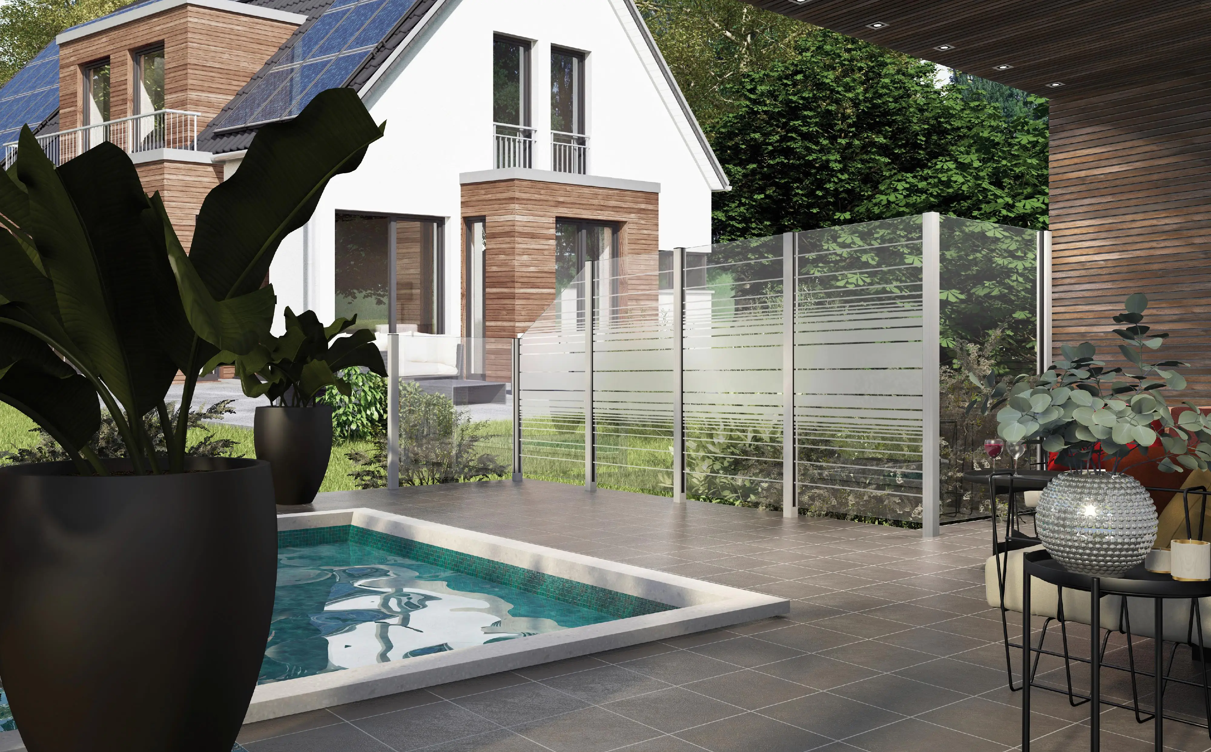 Ambiente Glaszaun Dekor 83 schräg 103 x 180/120 cm gehärtetes 8 mm Glas