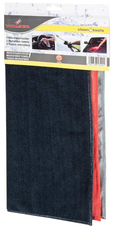 Walser Mikrofasertuch Set, 3 Stück PKW-Poliertücher, Auto-Putztuch 40x40 cm