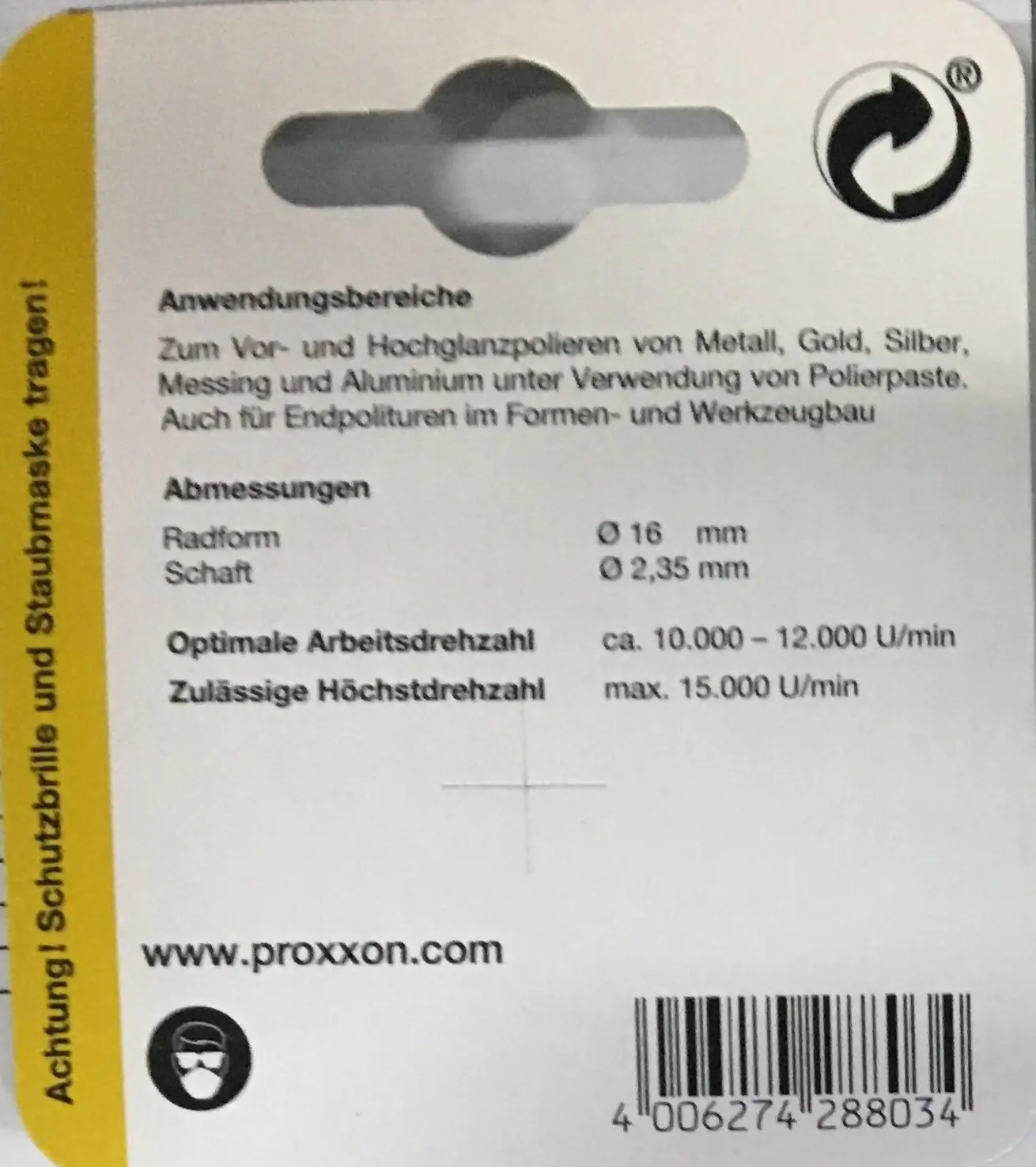 Proxxon Micromot Filzpolierstift Rad 16 x 3 mm