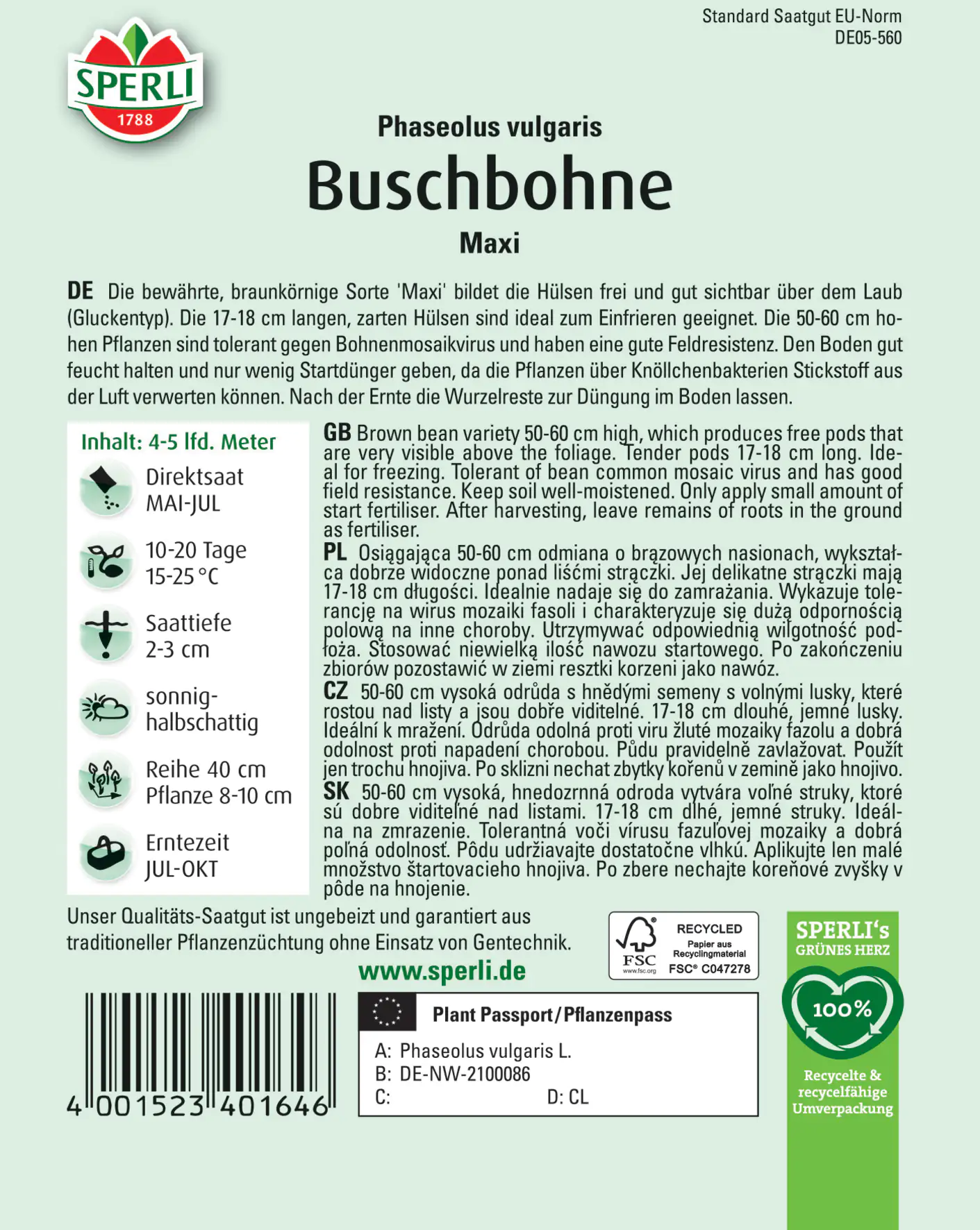 Sperli Buschbohne Maxi