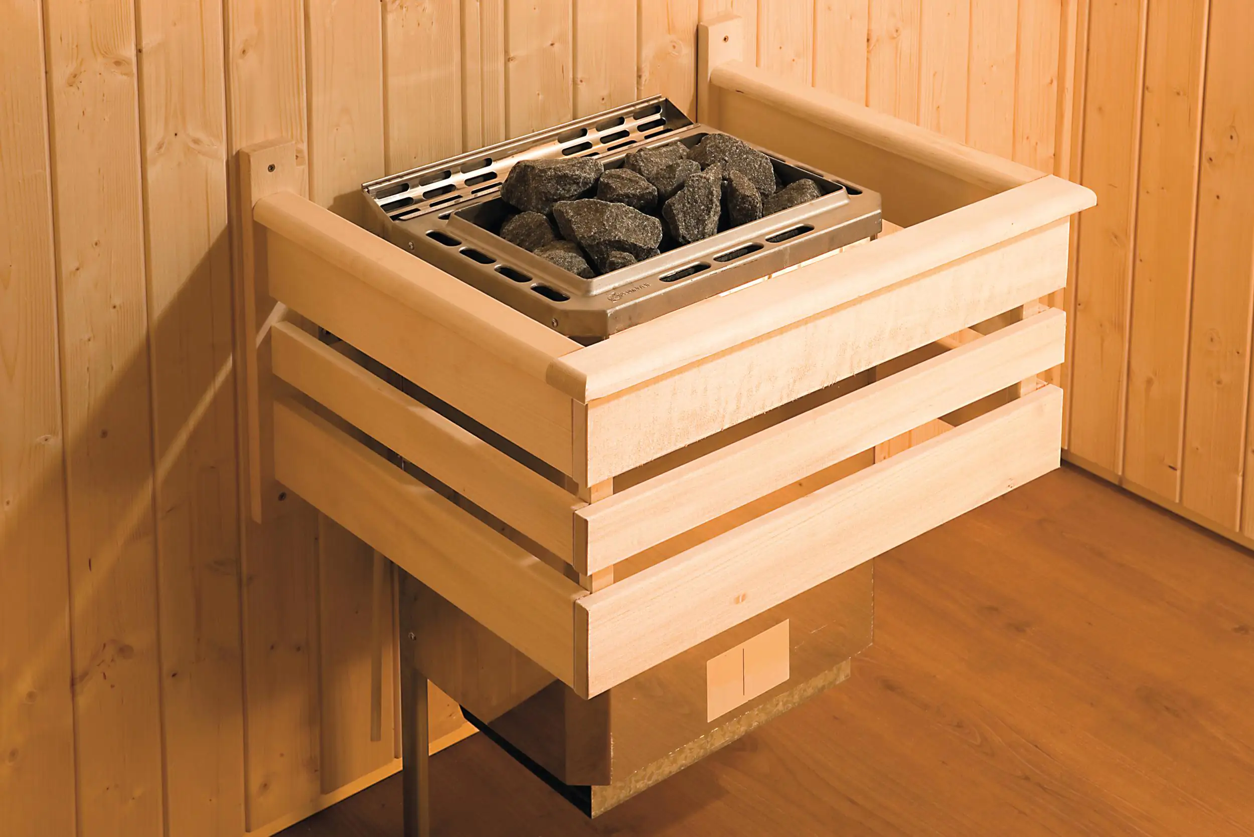 Weka Element-Sauna Kiruna 2 mit Glastür und BioS Saunaofen