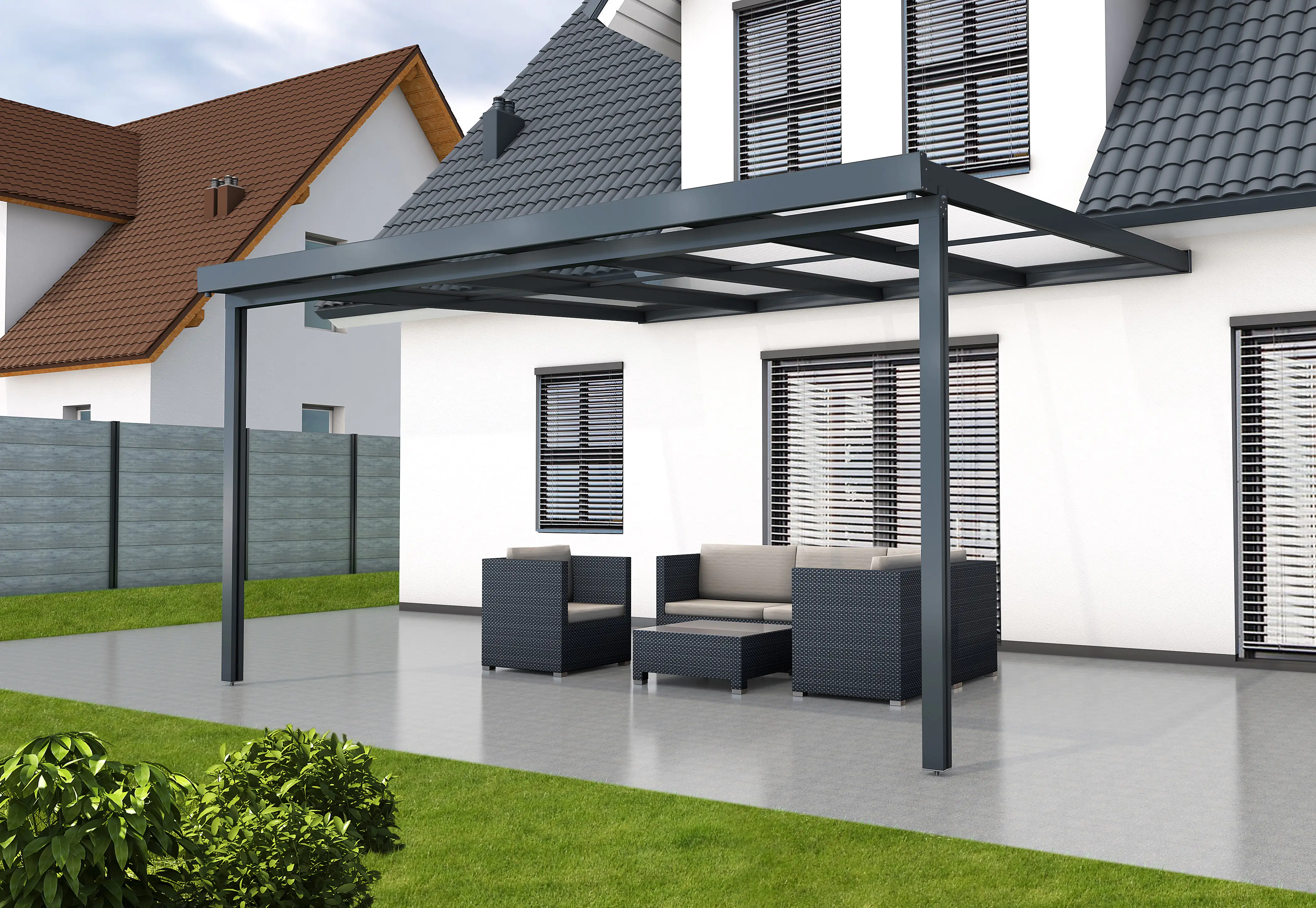 Gutta Premium Terrassendach 410,2 x 406 cm anthrazit PC weiß opal 16 mm