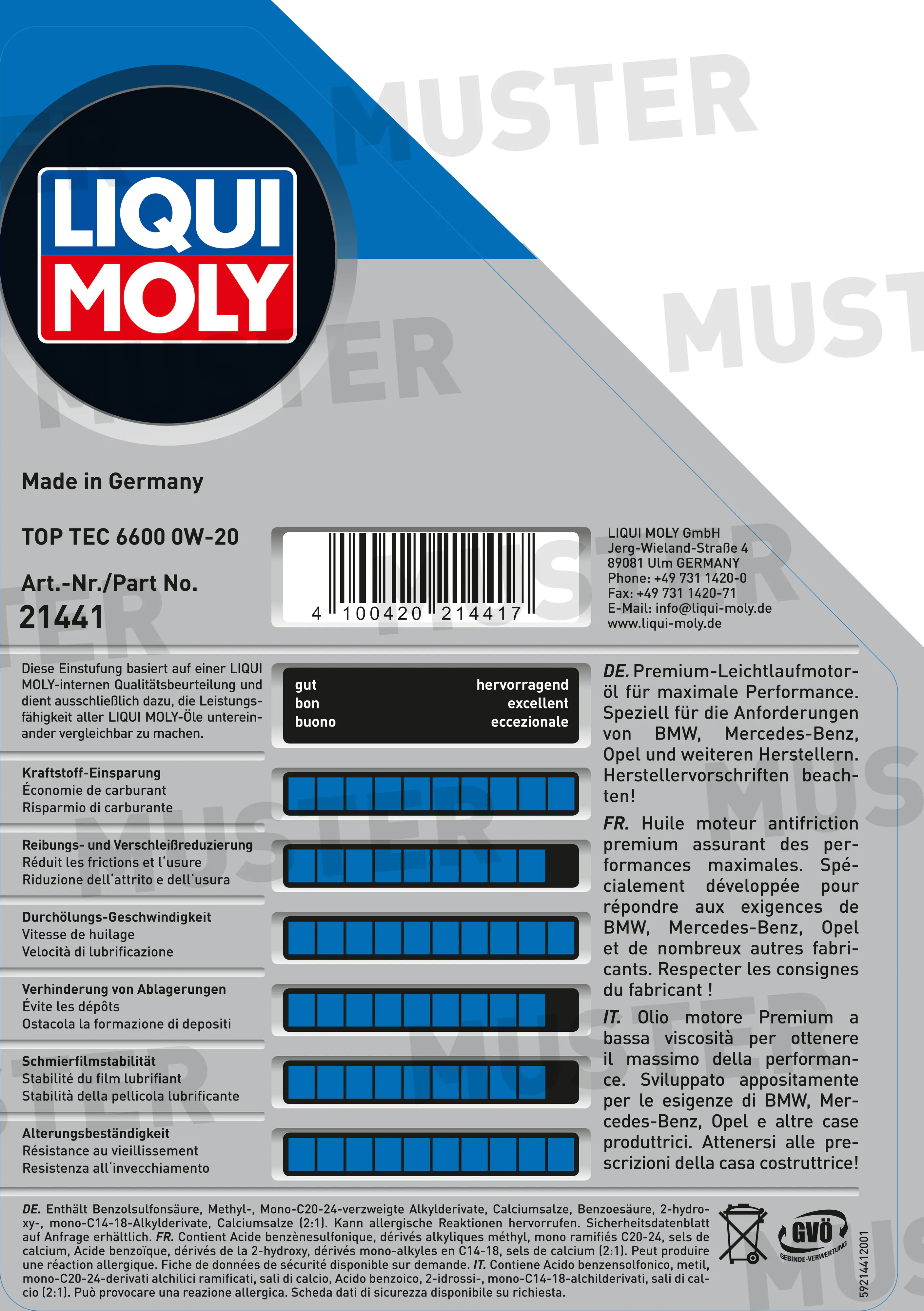 Liqui Moly Motoröl Top Tec 6600 0W-20 5 L