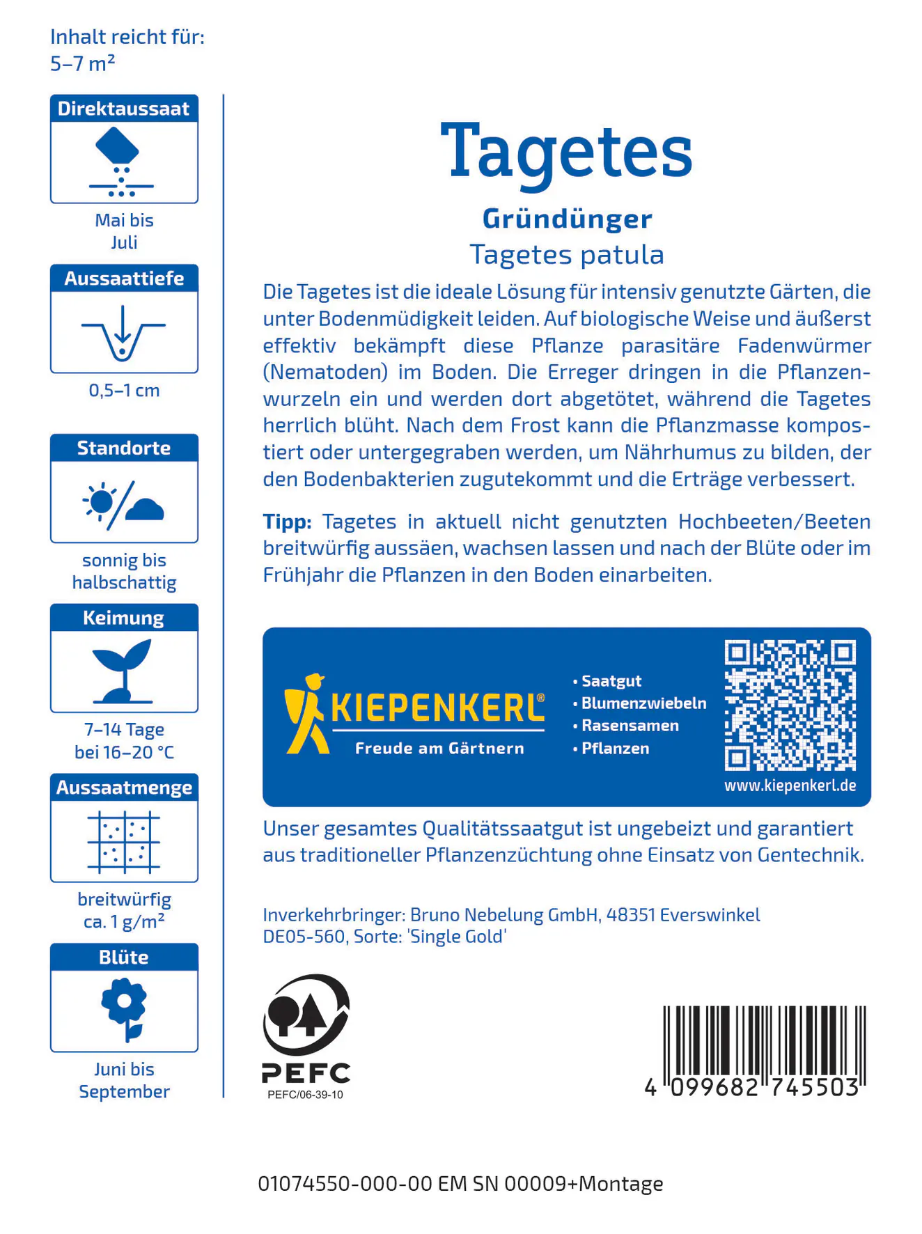Kiepenkerl Saatgut Nematodenkiller-Tagetes Single Gold für ca. 5-7 m²