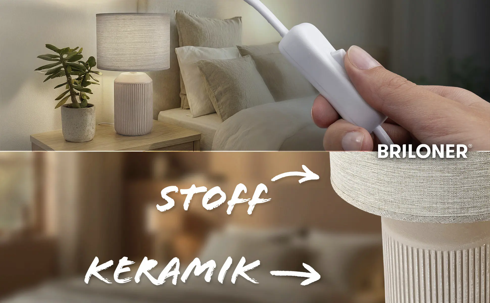 Briloner Tischleuchte Ino mit Stoffschirm braun
