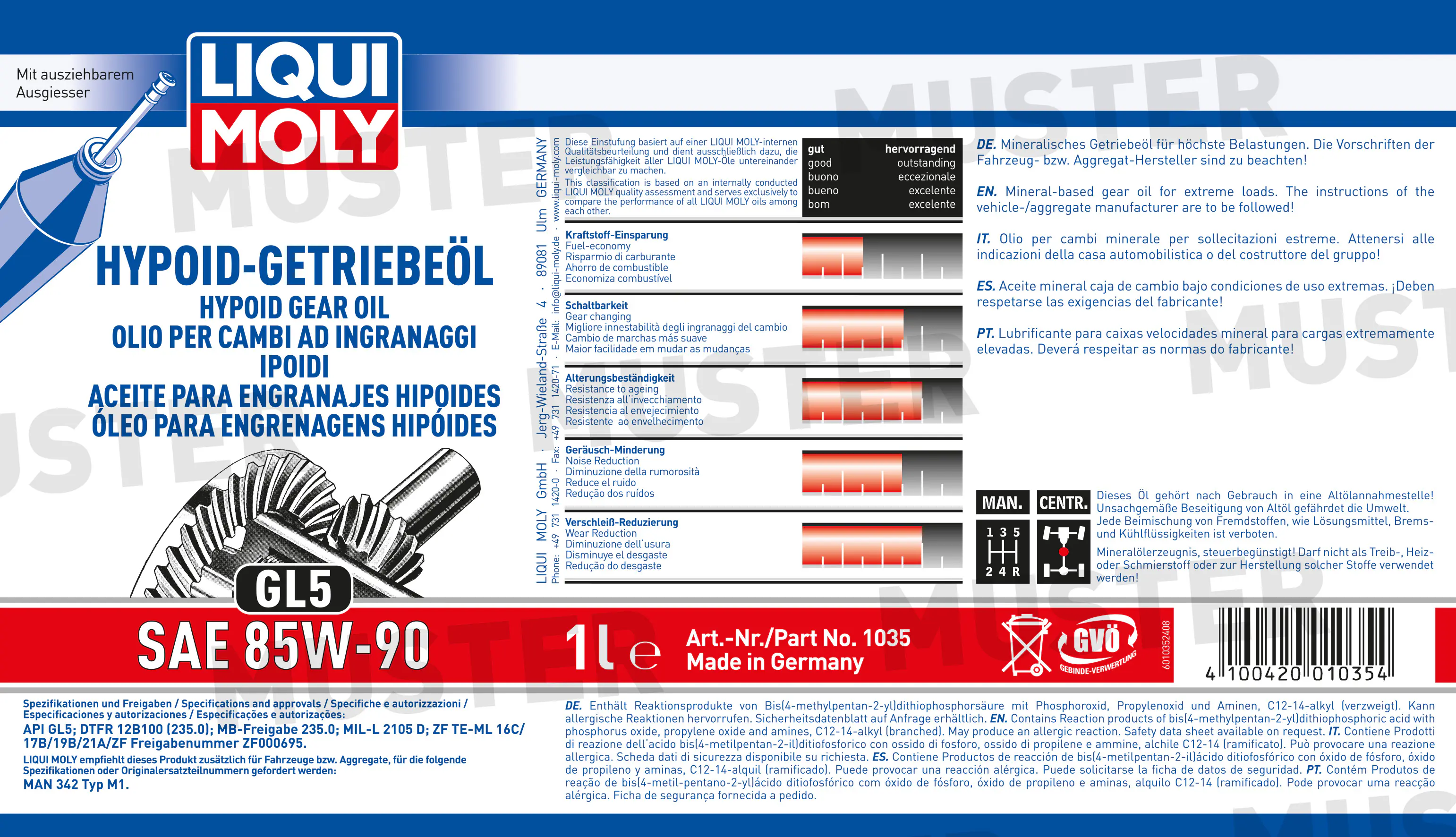 Liqui Molly Hypoid-Getriebeöl (GL5) SAE 85W-90 1 L