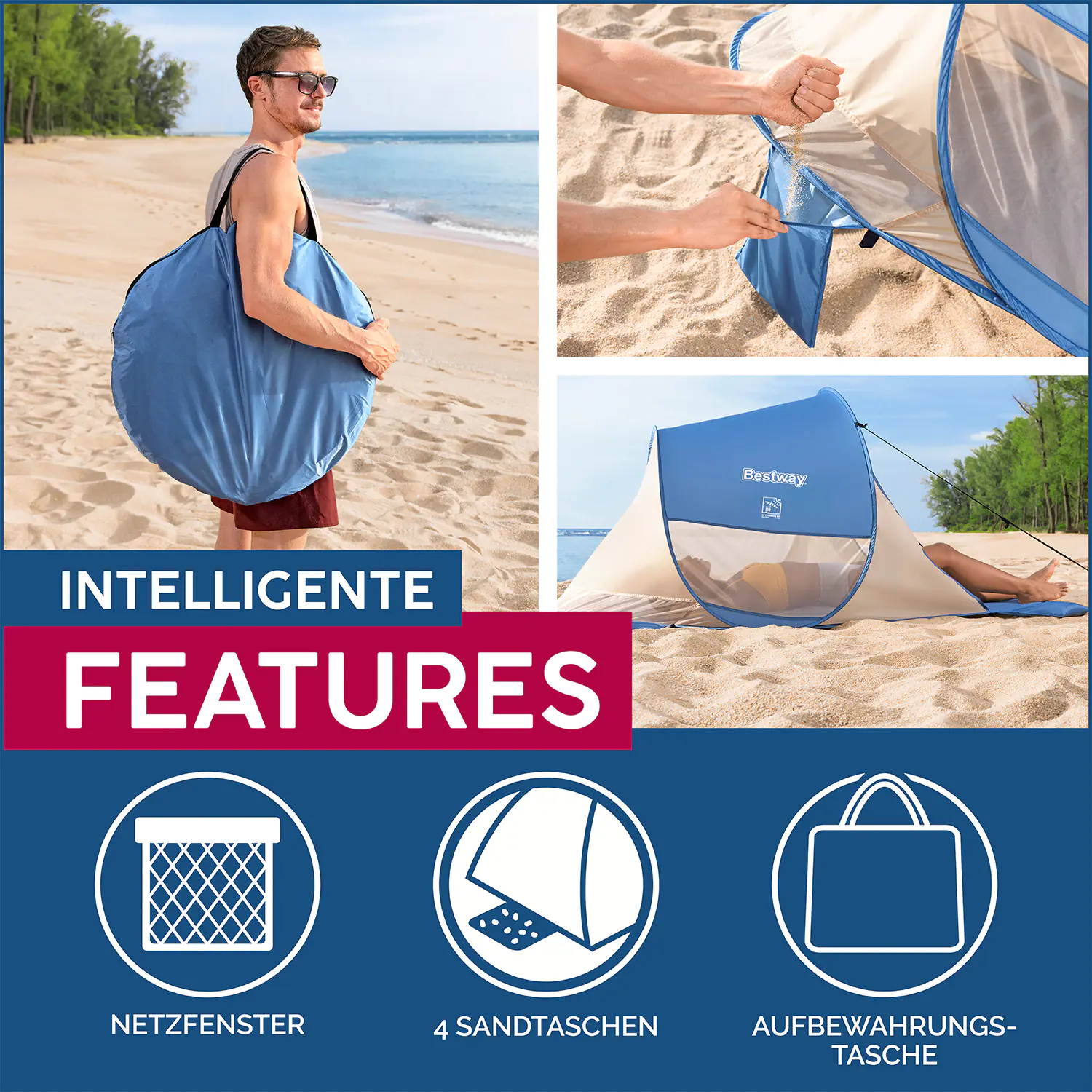 Bestway Zelt Strandmuschel Beach Quick 2 blau 200 x 120 x 90 cm