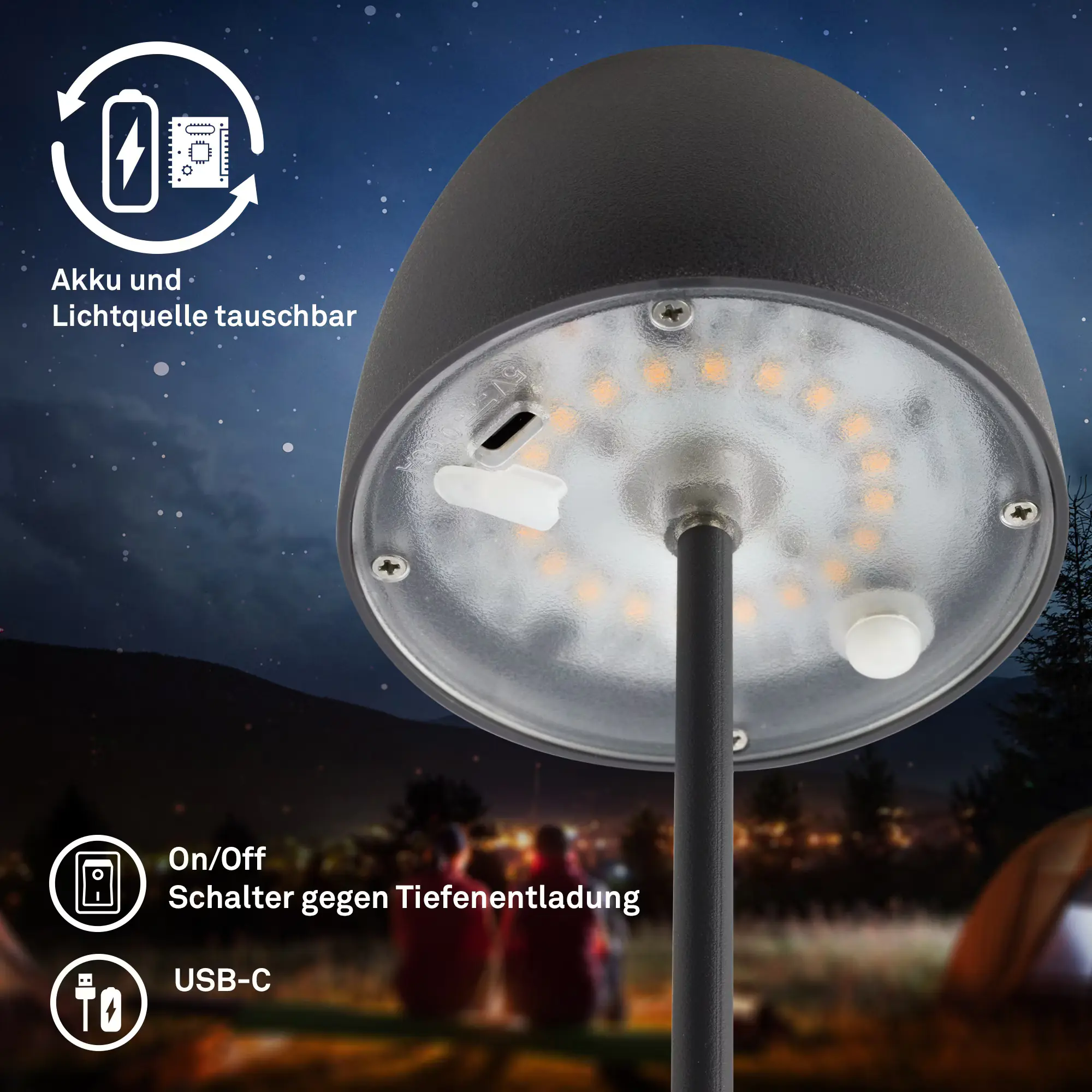 DiKa LED Akku-Tischleuchte Serina Mini Touch anthrazit 20 x 8 cm warmweiß 
