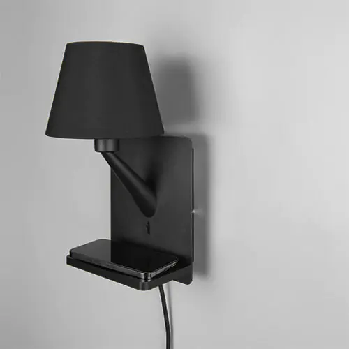 Trio Leuchten LED Wandleuchte Comfort E14 schwarz matt Metall/Stoff