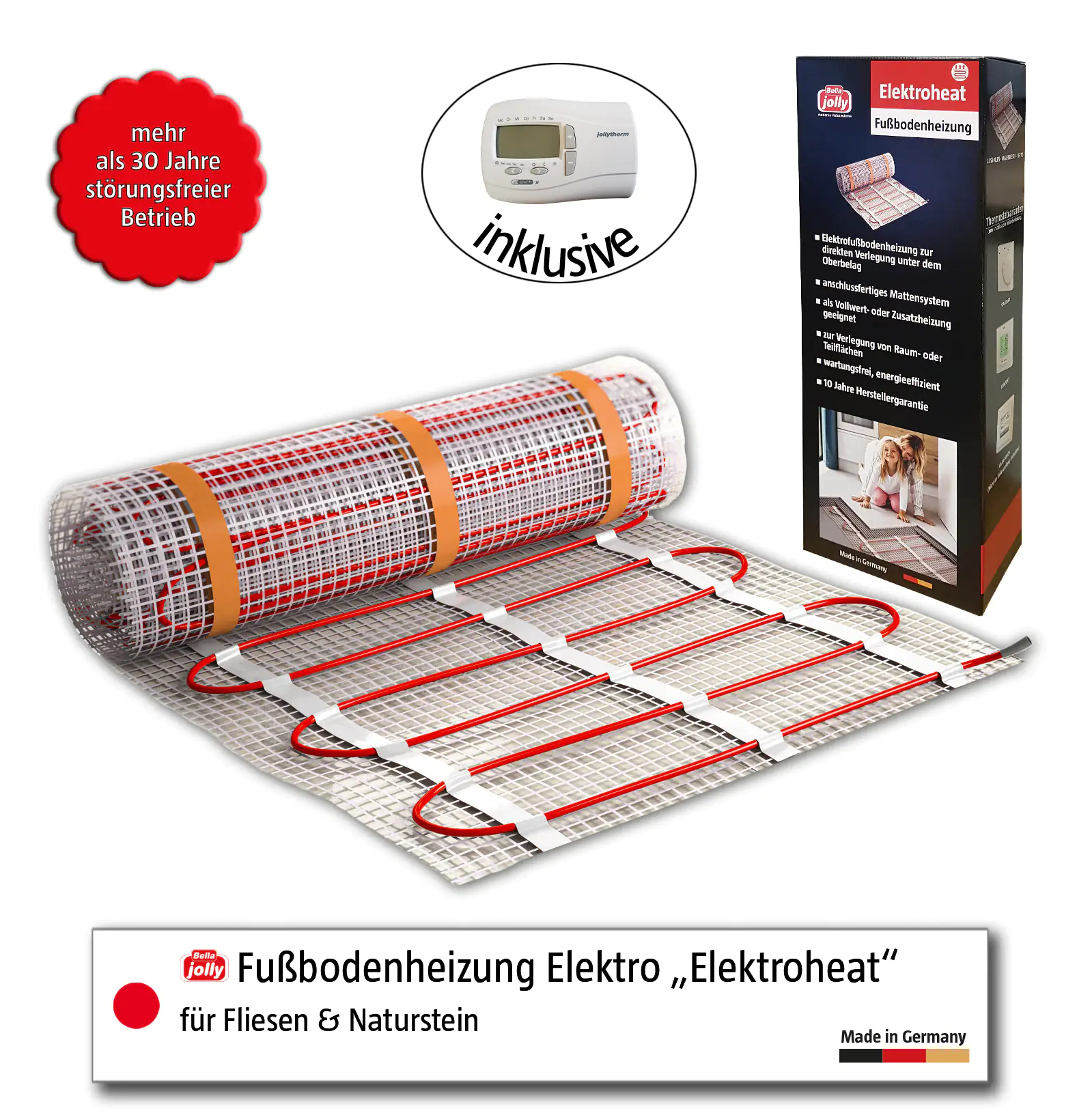 Jollytherm Fußbodenheizung Elektroheat  Set/Comfort 2m²  300Watt