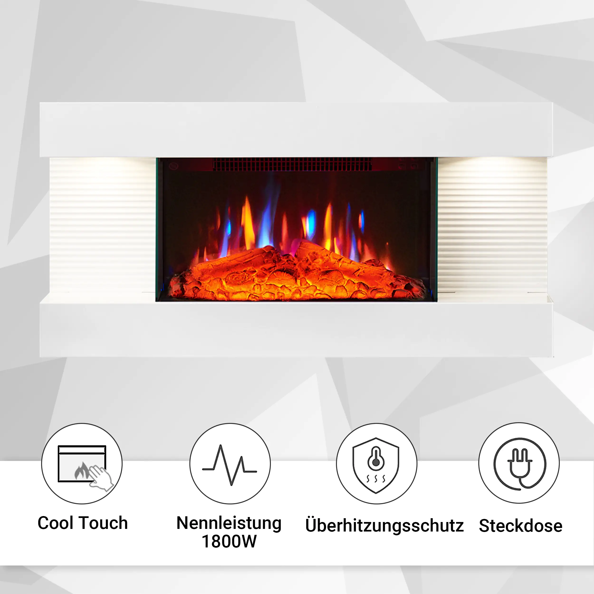 BALDERIA Elektrokamin weiß Ida 1000/1800 Watt 41,8 x 82 cm