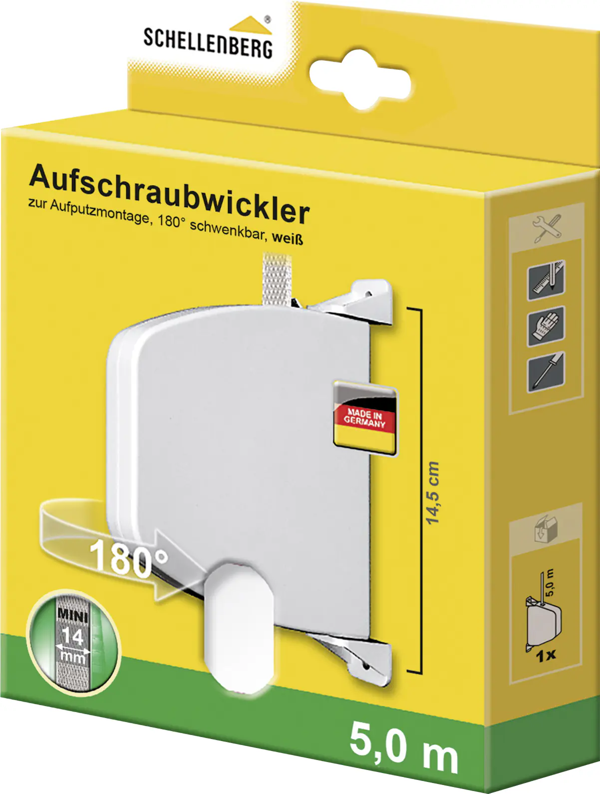 Schellenberg Aufschraubwickler Mini inkl. 5 m Gurt, weiß
