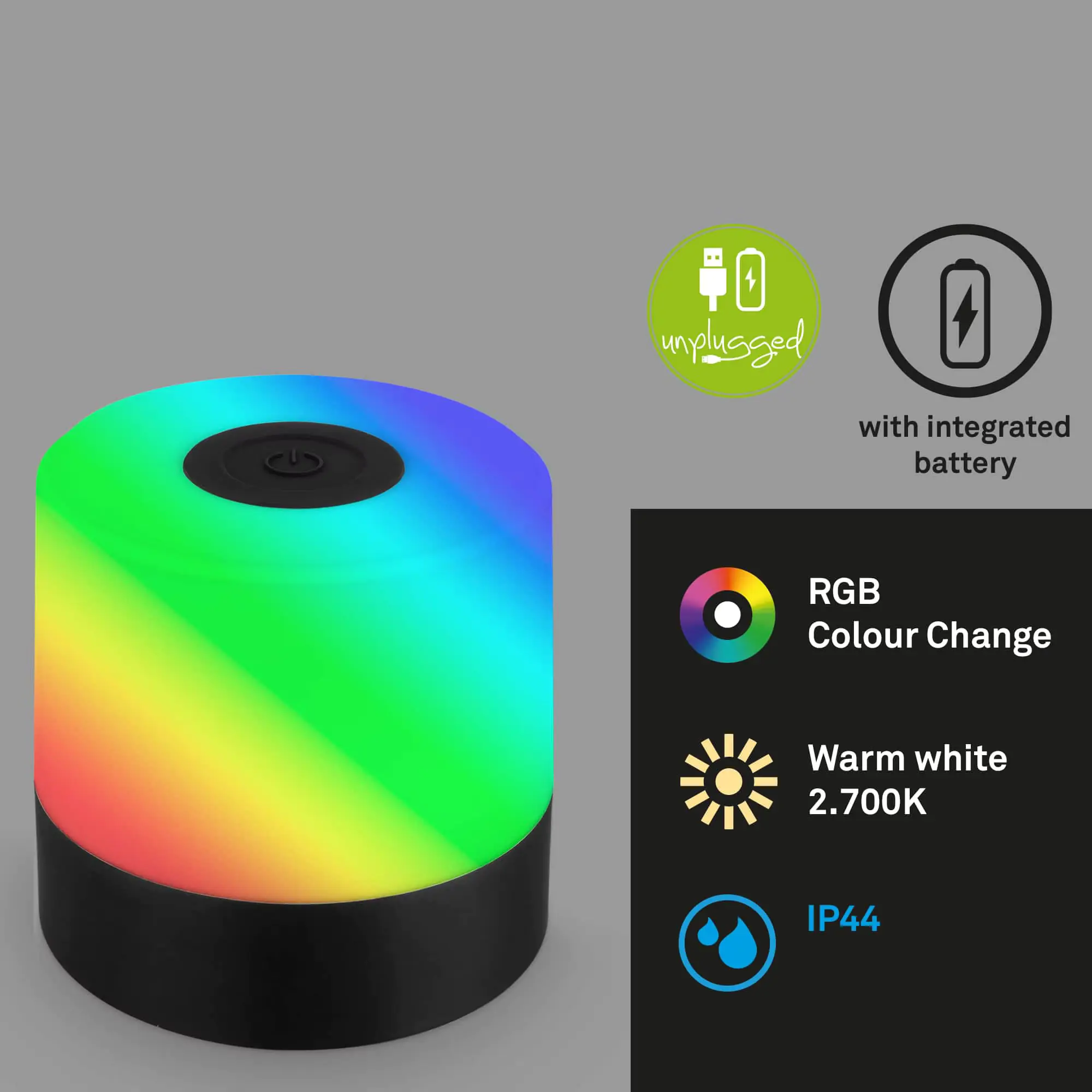 Di-KA Akku Tischleuchte SMAL 1,5W, RGB-Touchsteuerung, schwarz