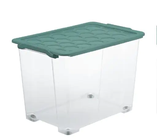 Rotho Aufbewahrungsbox Evo Safe mit Deckel & Rollen 59 x 39,5 cm 65 L transparent
