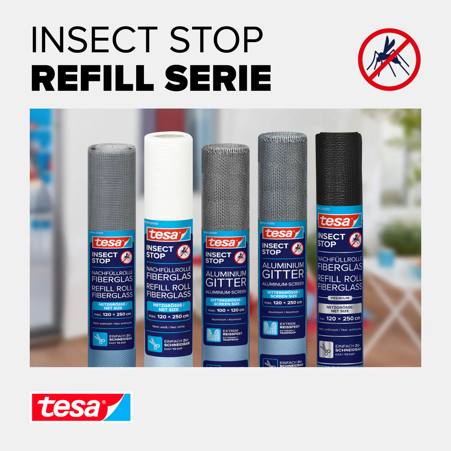 tesa Insektenschutz-Gitter COMFORT Ersatzrolle 120 x 250 cm grau