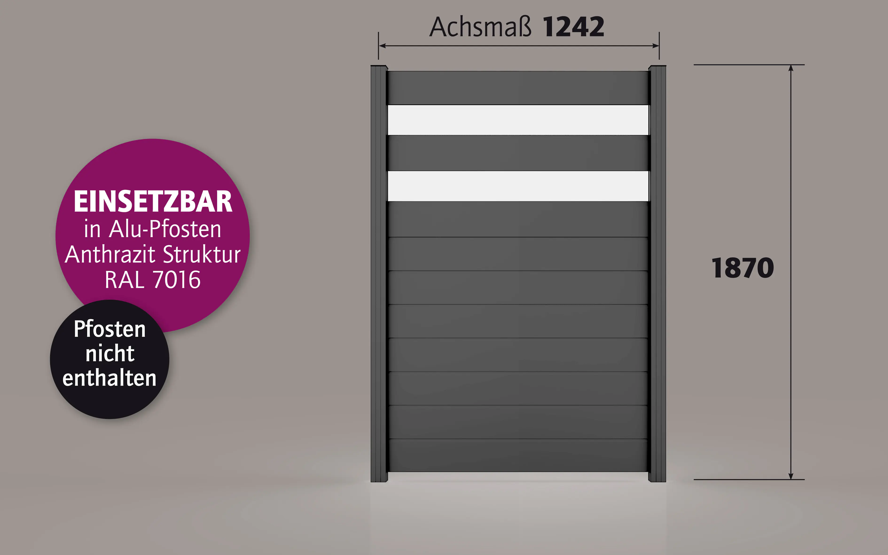 Ambiente Alu-Zaun Paneel 150 + ESG 8 mm 120 cm x 180 cm 22 mm stark