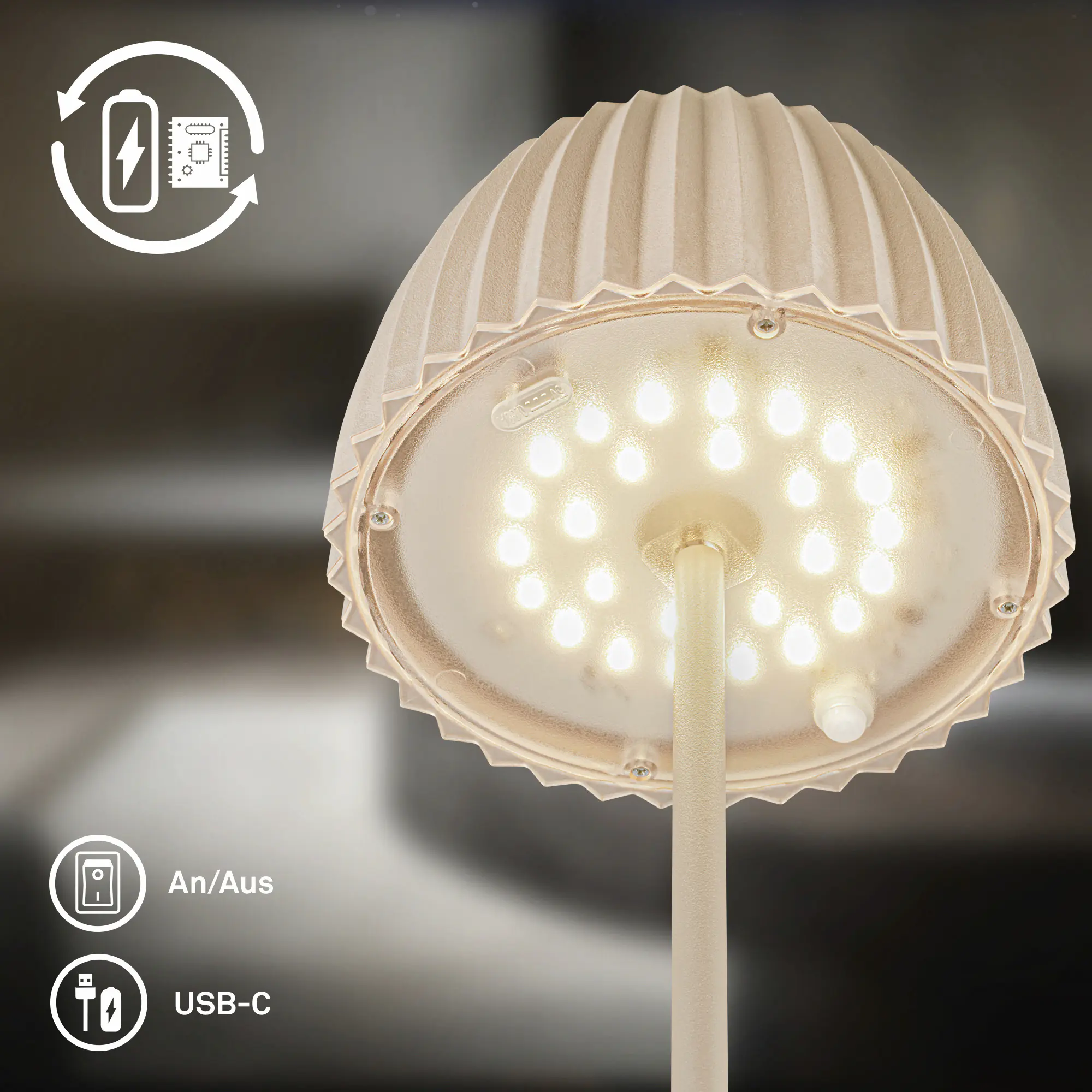 Briloner LED-Tischleuchte Riffle mit Akku beige dimmbar