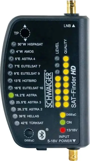 Schwaiger Sat Finder HD 2x BNC-Buchse, 5-18V-DC, LED, IP54, Bluetooth