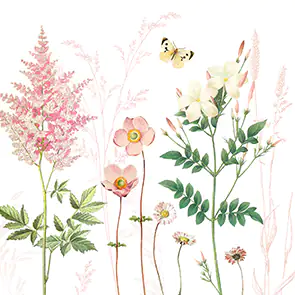 Servietten Blumen und Blätter weiß-rosa 33 x 33 cm 20 Stück