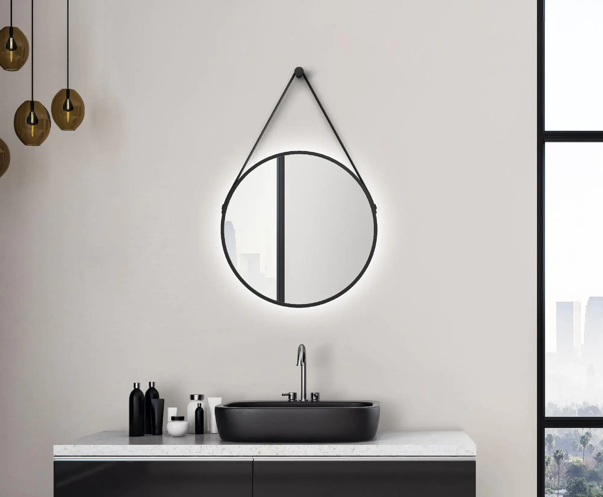 DSK LED Lichtspiegel Silver Barbier Ø50 cm, schwarz
