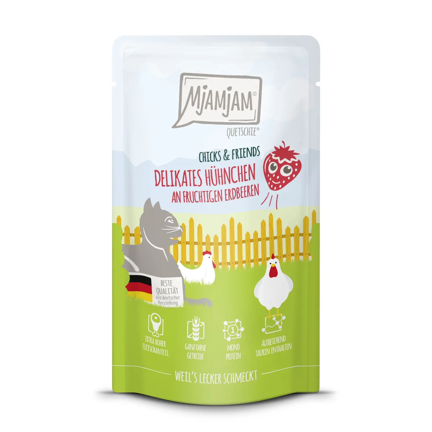MjAMjAM Katzennassfutter Adult getreidefrei 125 g Huhn & Erdbeere