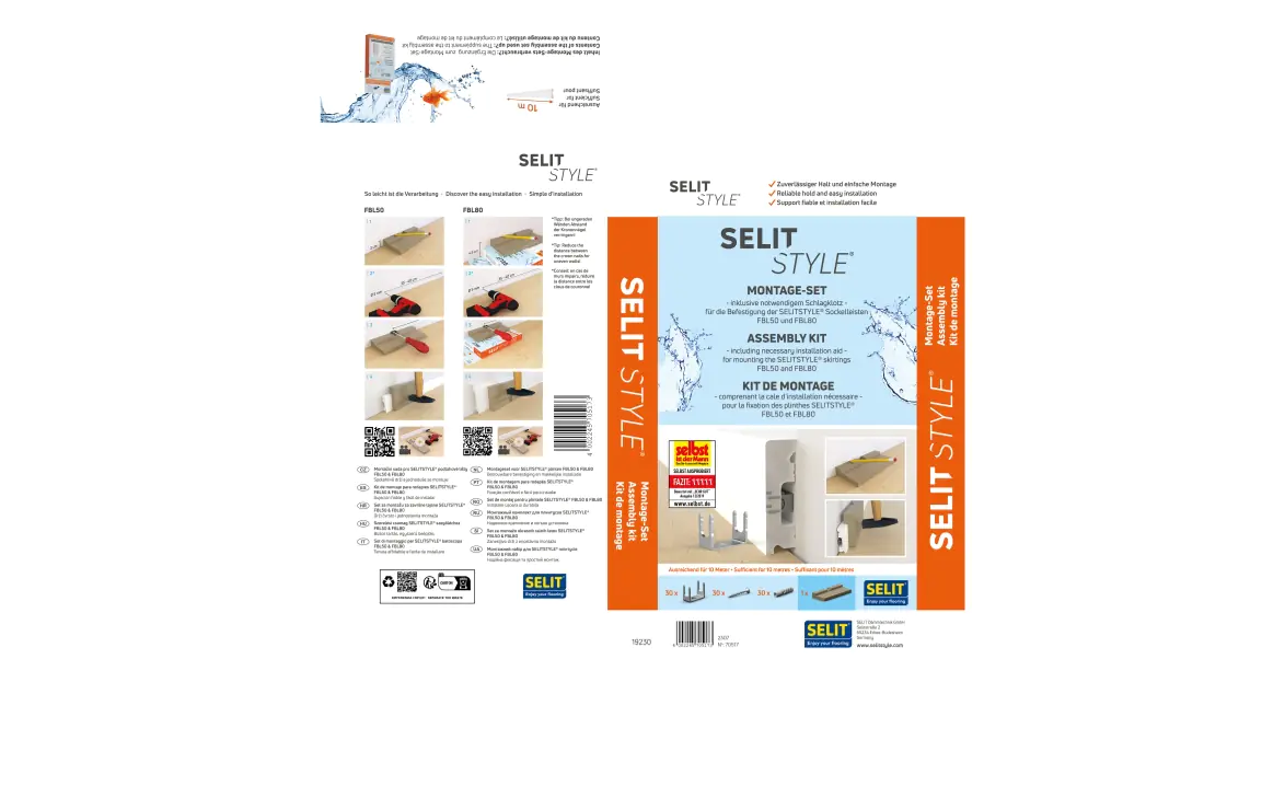 SelitStyle Montageset ausreichend für ca. 10 m Sockelleisten
