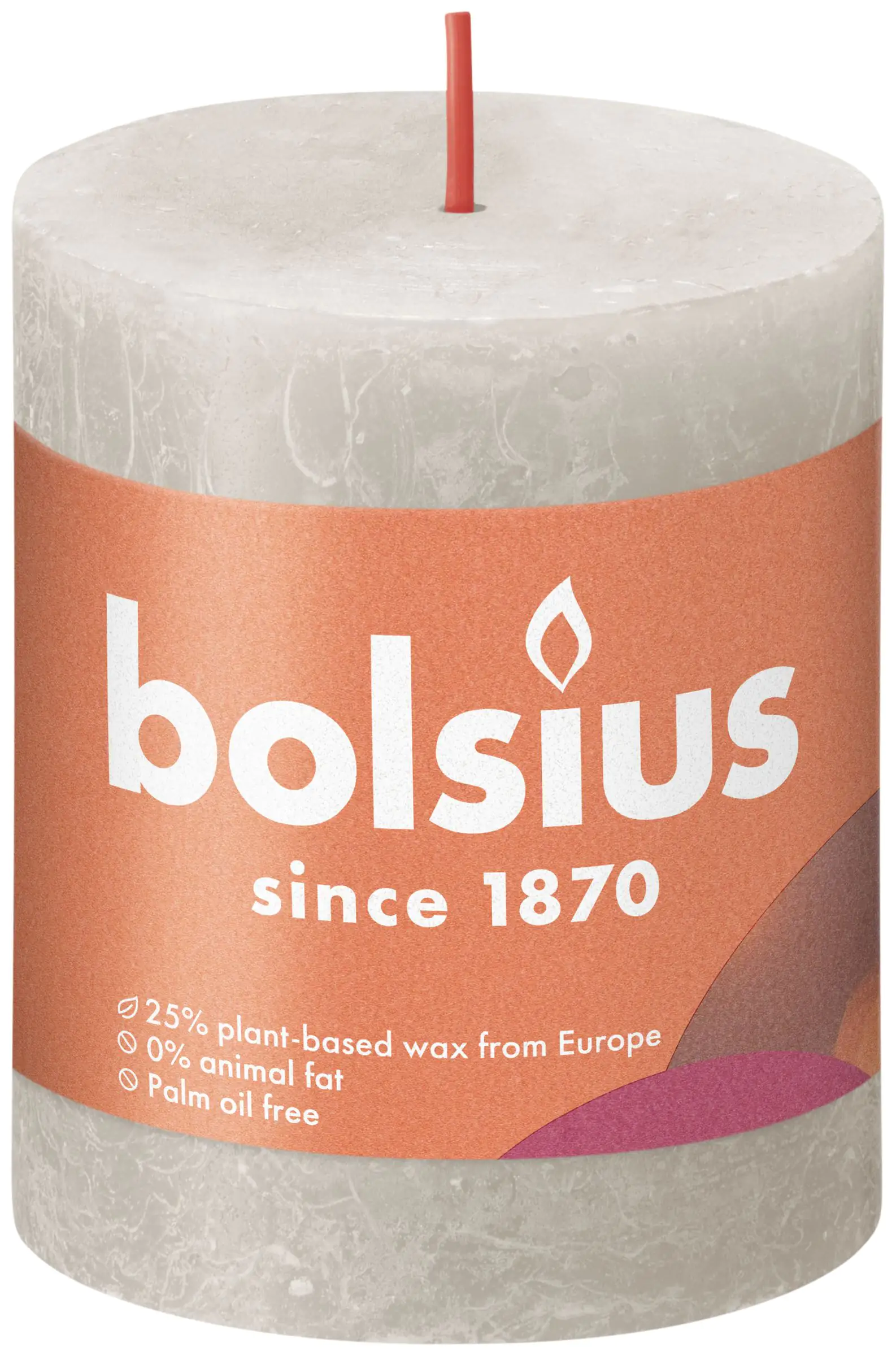 Bolsius Rustik Stumpenkerze sandgrau, Höhe: 8 cm, Ø 6,8 cm