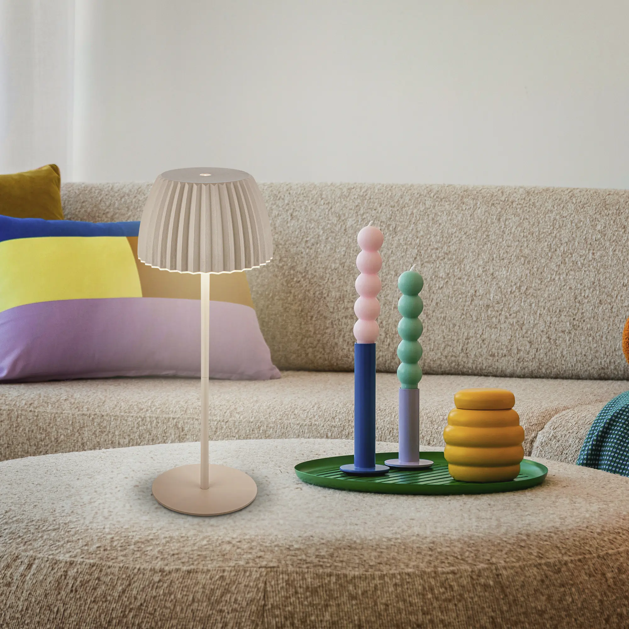 Briloner LED-Tischleuchte Riffle mit Akku beige dimmbar