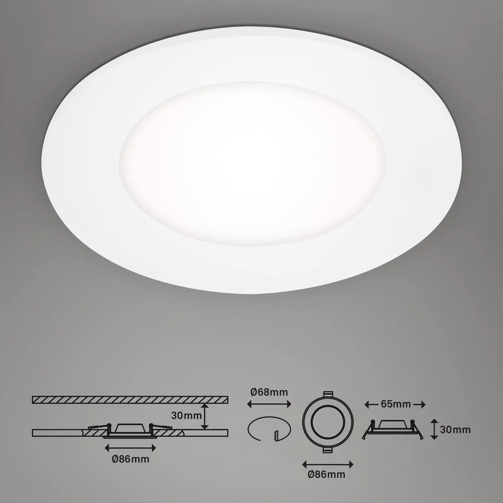 Di-Ka LED Einbauleuchte Slank 3er Set weiß Ø 8,6 cm 3W, neutralweiß