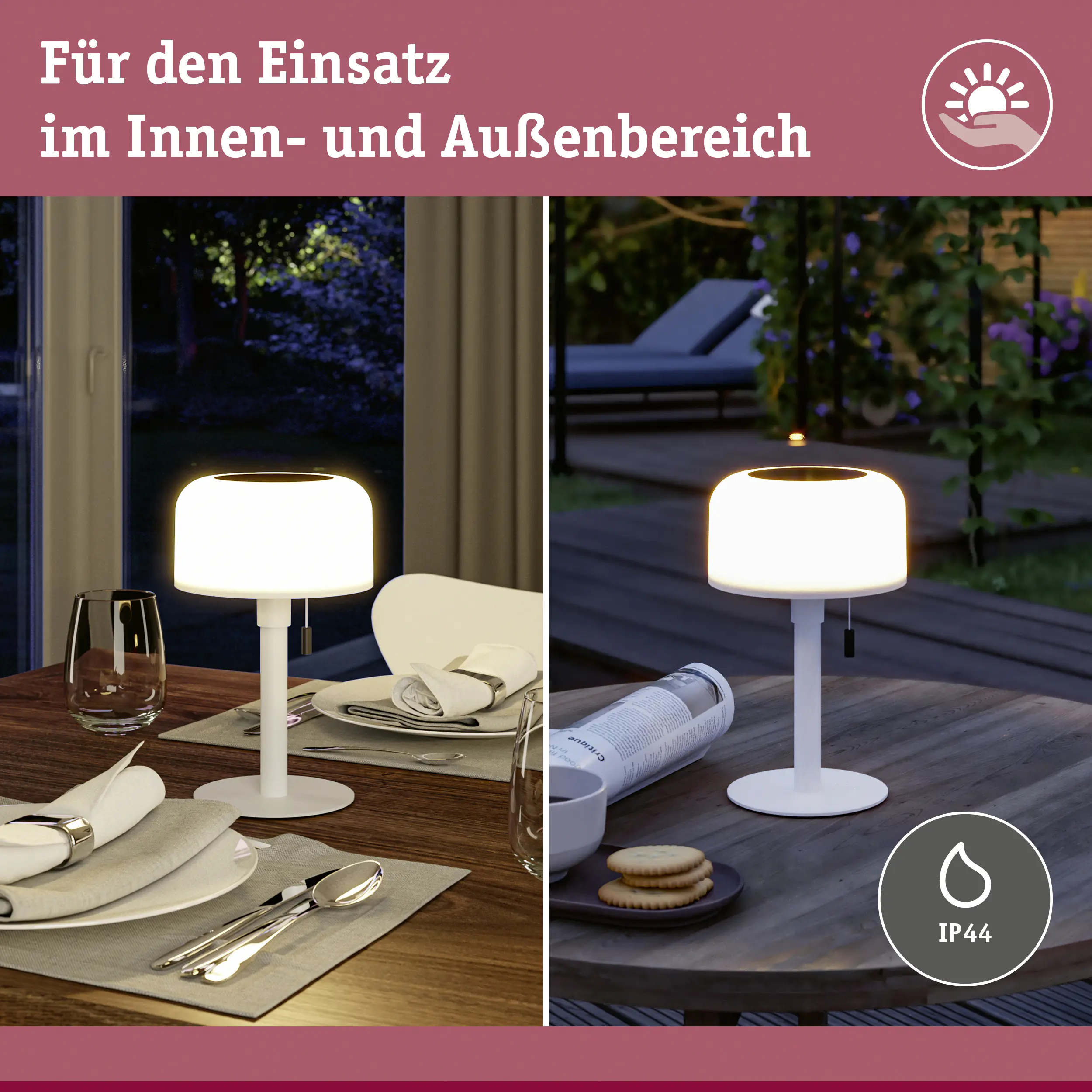 Paulmann Solar-Akku-Tischleuchte Bartja weiß 24 cm warmweiß