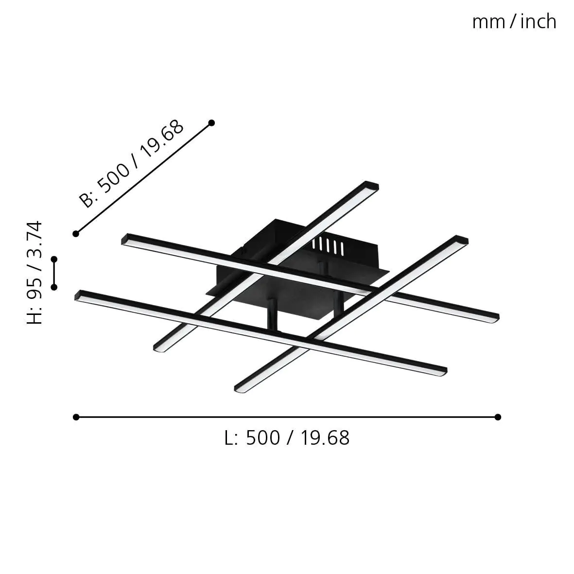 Eglo LED Deckenleuchte Lasana 3 schwarz 50 x 50 cm warmweiß