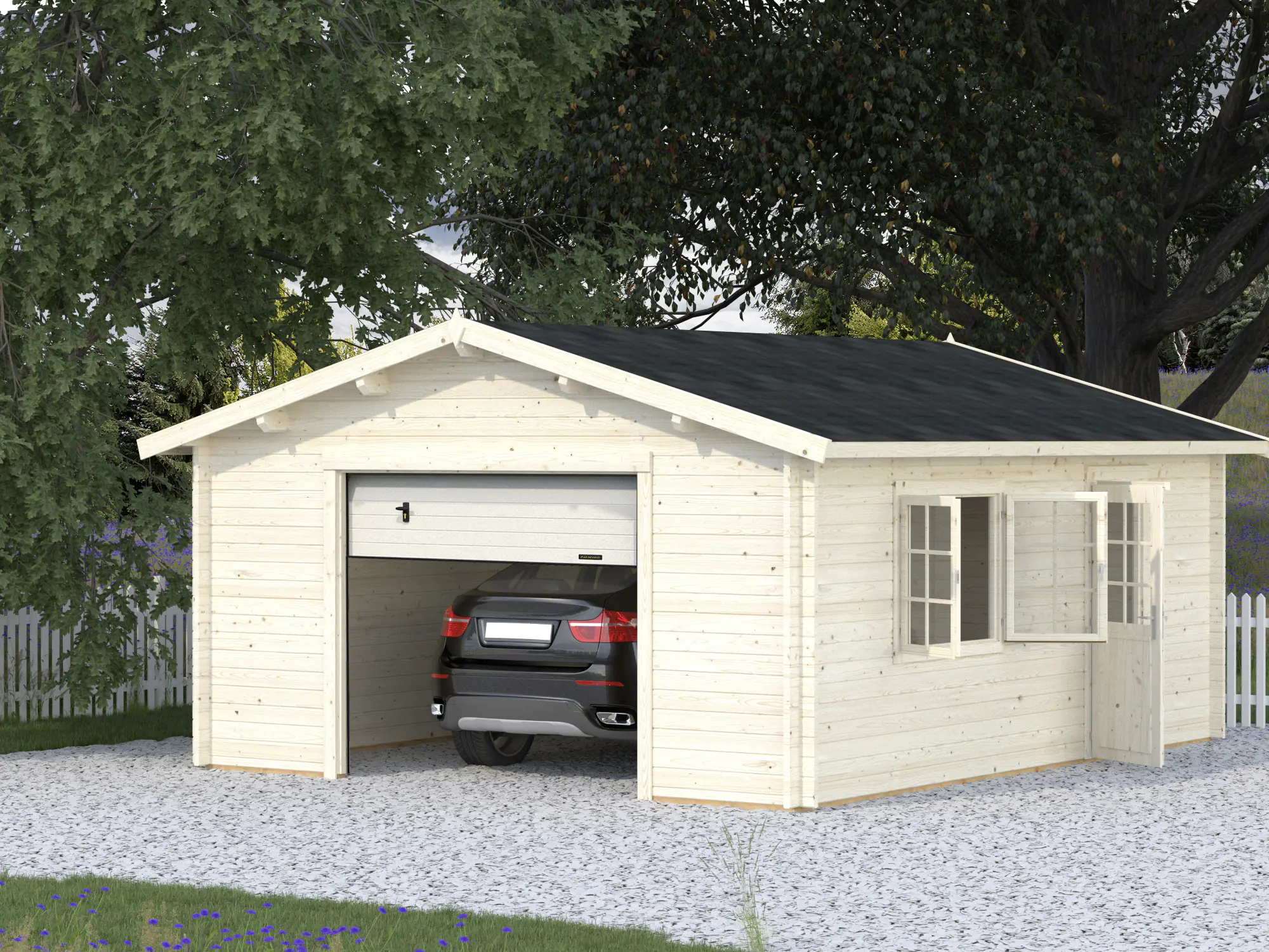 Palmako Fertiggarage Roger 450 x 550 cm mit Sektionaltor naturbelassen
