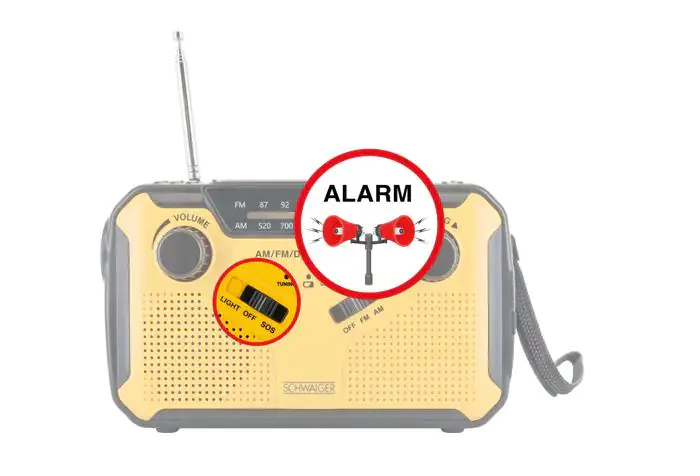 Schwaiger Solar-Kurbelradio mit LED Leuchte FM/AM Radio, mit Notfallsirene und Taschenlampenfunktion