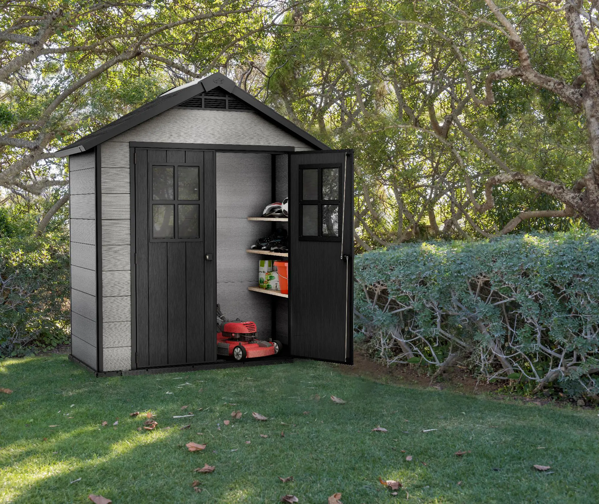 Keter Gerätehaus Oakland 754, Grau, 4,3m³, 229,6 x 124,8 x 253 cm, Duotech Struktur