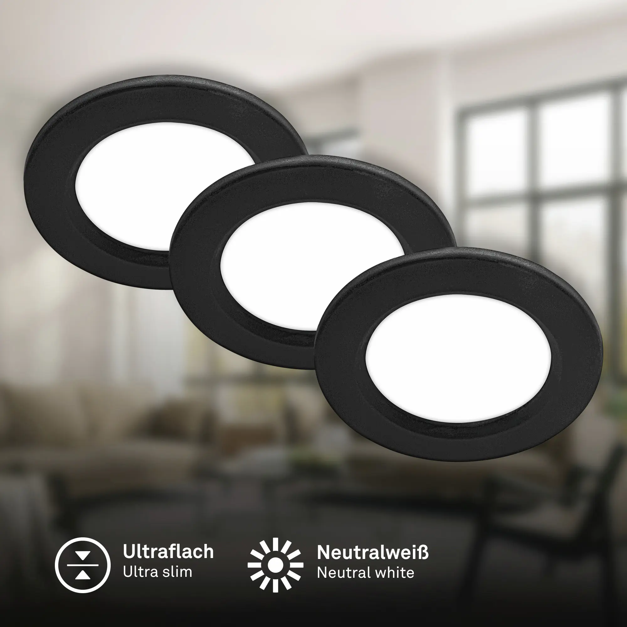 Briloner LED Einbauleuchten Jeft Ø 9 x 2,8 cm neutralweiß schwarz 3er-Set