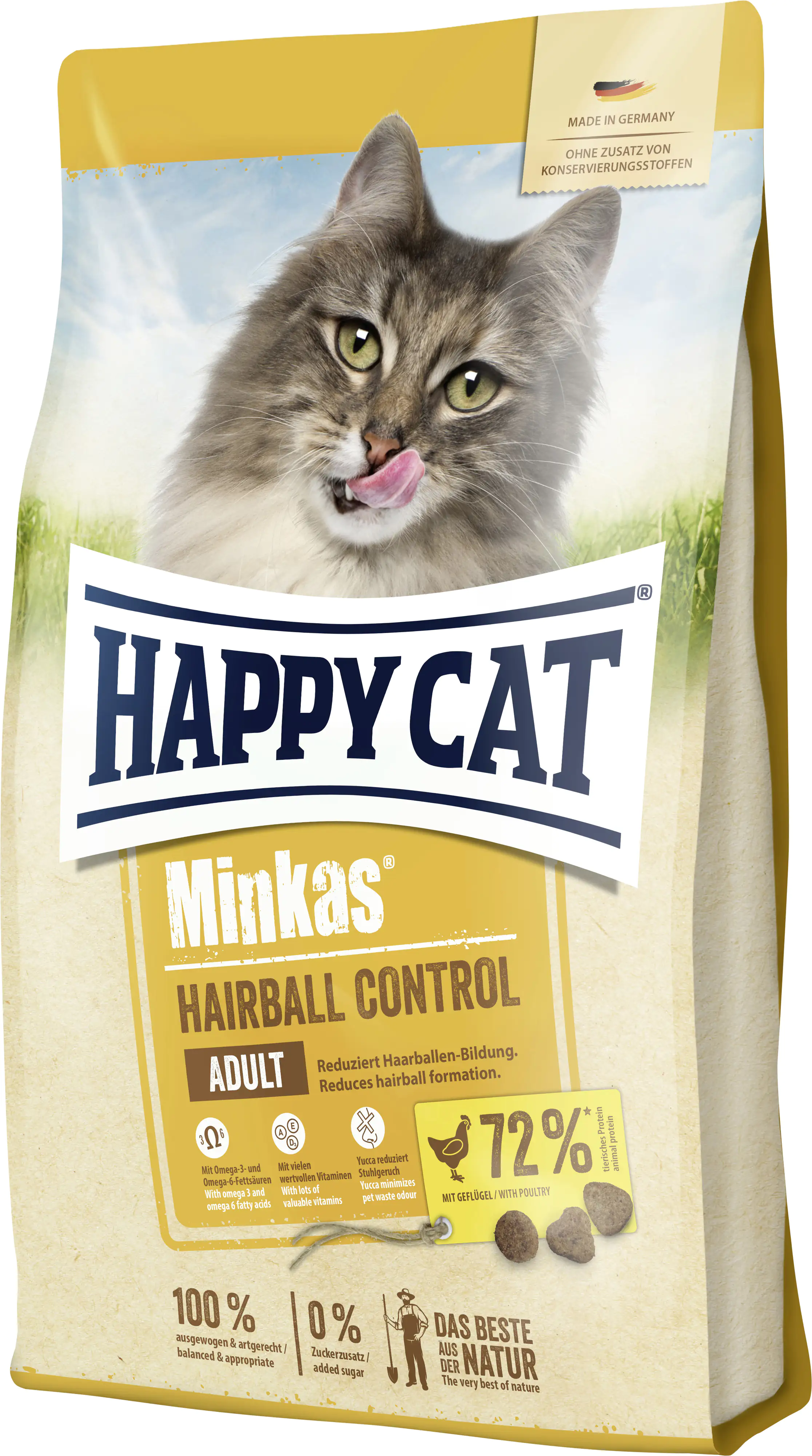 HappyCat Katzenfutter Minkas Hairball Geflügel 500 g