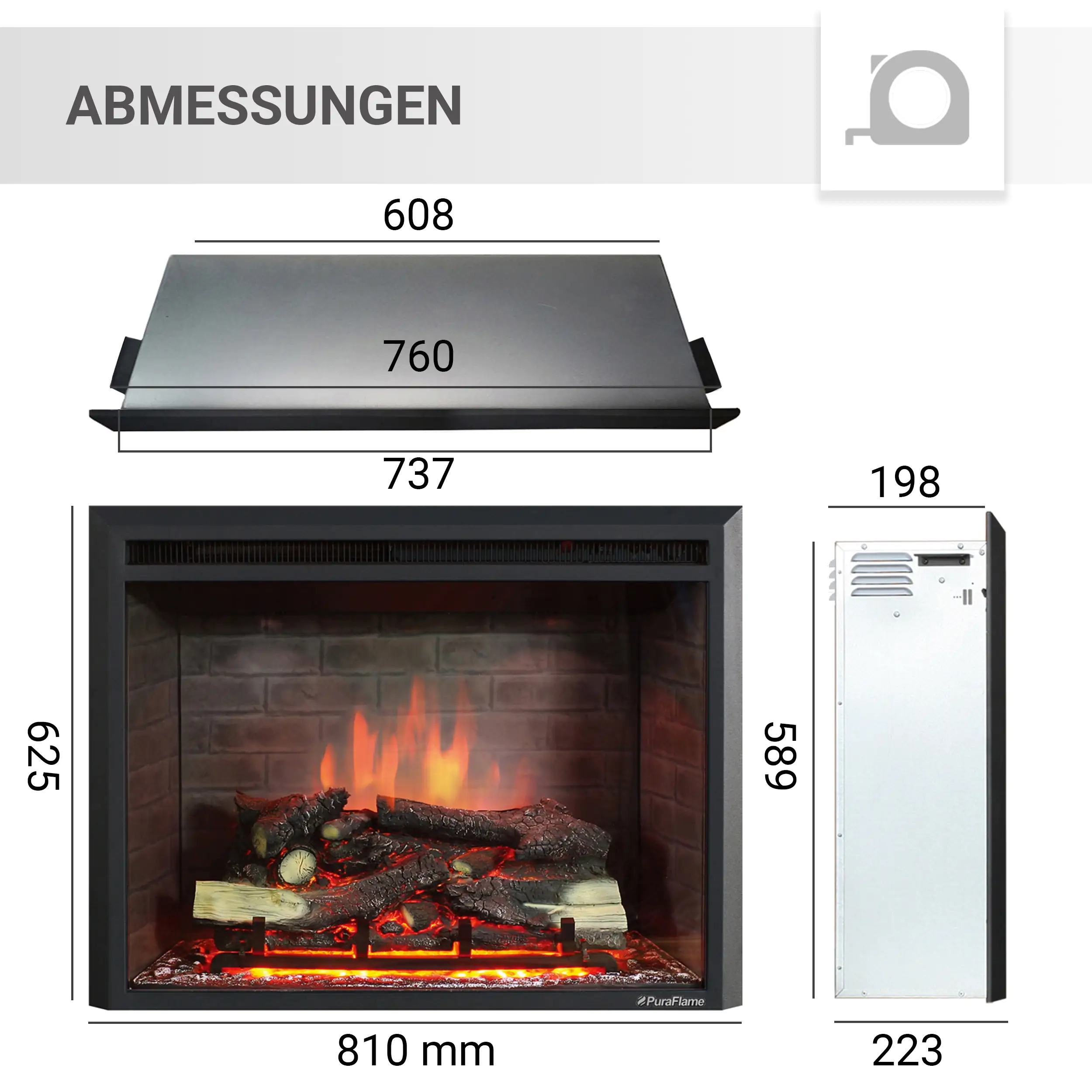 BALDERIA Elektrokamin schwarz Calida 30 1000/2000 Watt 62,5 x 81 cm