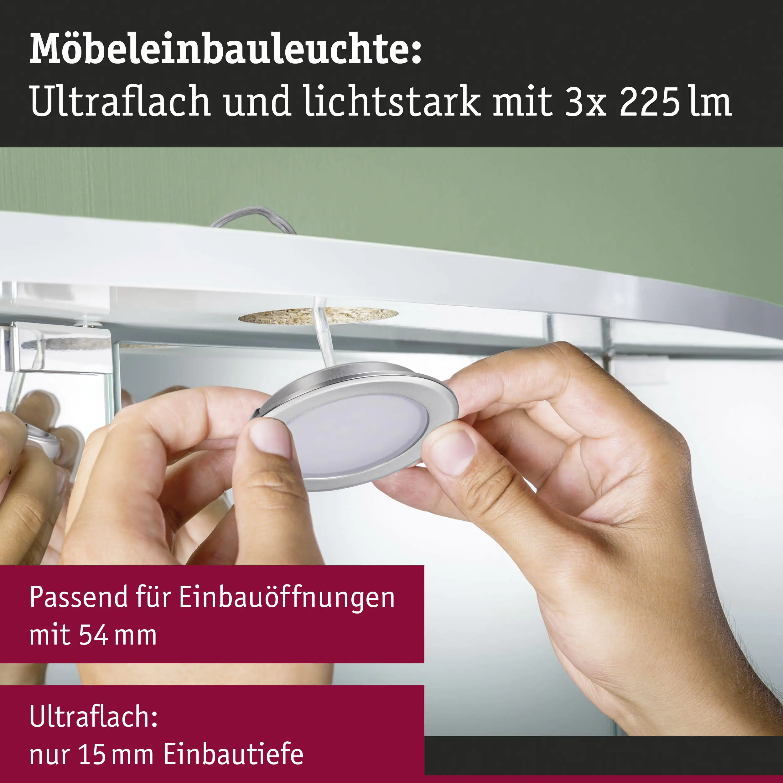 Paulmann LED Möbel-Einbauleuchte eisen gebürstet Ø 6,5 cm warmweiß 3er Set