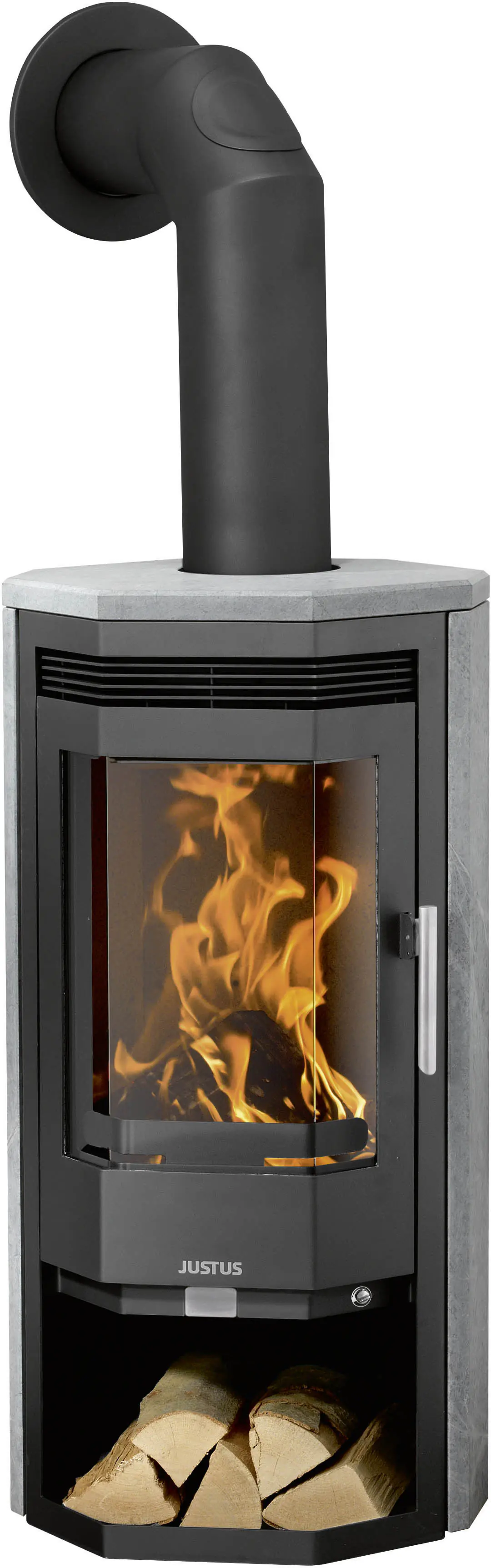 Justus Kaminofen Usedom 5 Speckstein Stahl schwarz dauerbrennend 5,5 kW