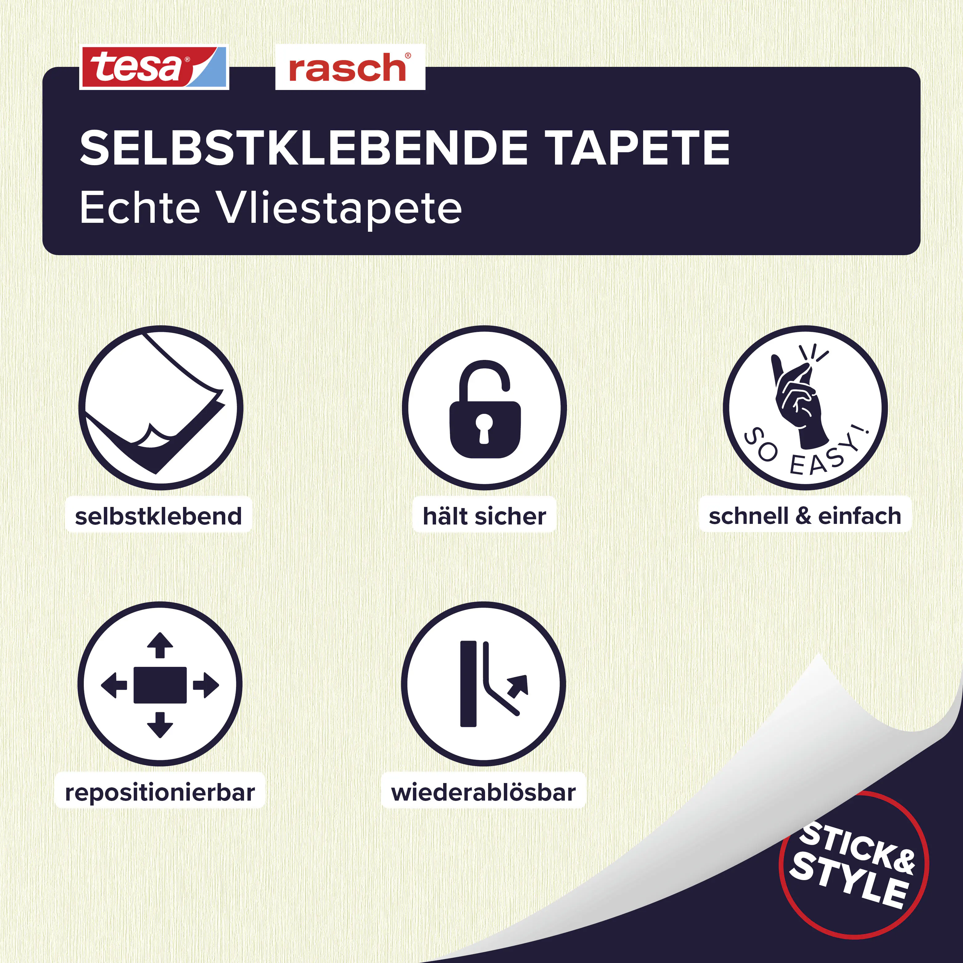 Tesa x Rasch selbstklebende Vliestapete Uni weiß 6 x 0,53 m