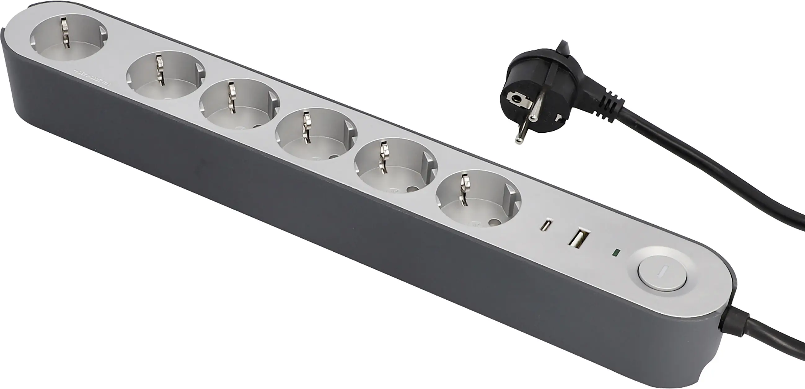 Unitec Steckdosenleiste Greenline 6-fach 1,8 m mit USB A/C Ladebuchse silber anthrazit