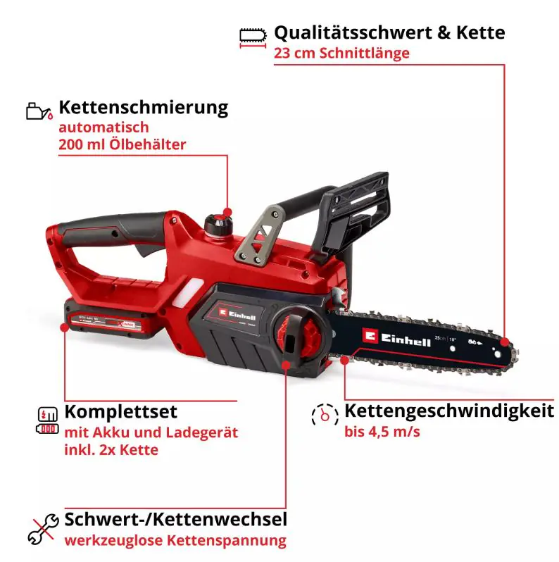 Einhell Akku Kettensäge GE-LC 18/25 Li 3 Ah Set 25 cm Schwertlänge