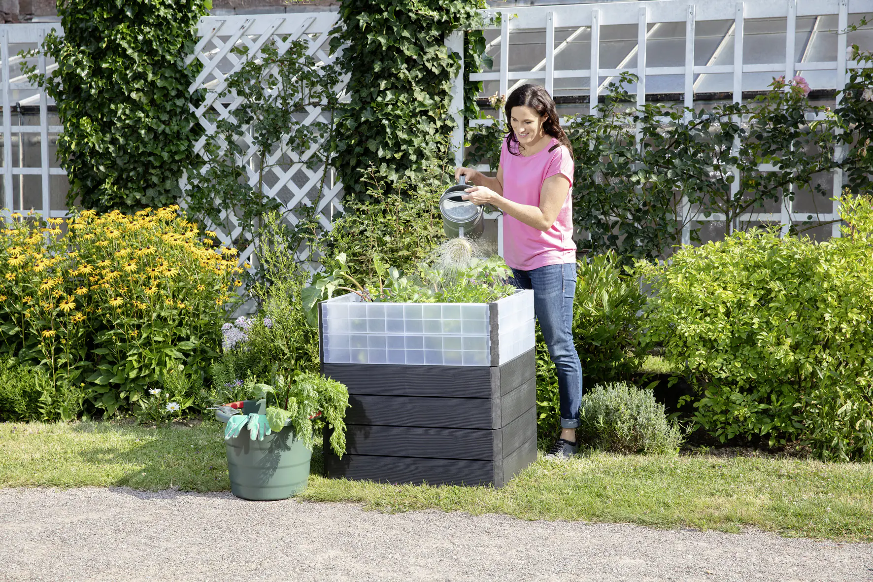 Garantia Hochbeet Ergo Quadro Turbo M 75 80 x 60 x 75 cm, wood, Wassersystem & Wachstumsmodul