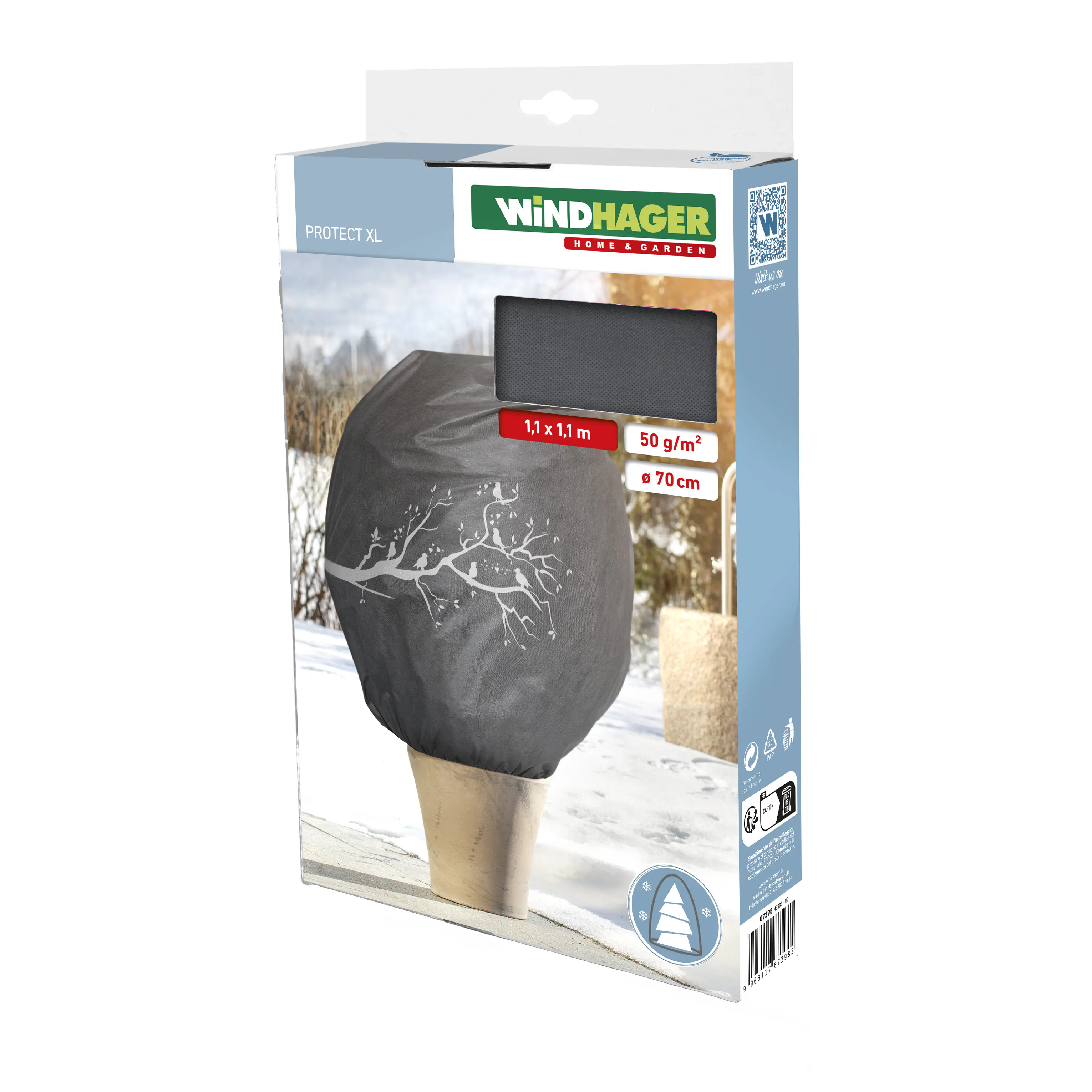 Windhager Deko-Haube Protect XL 1,1 x 1,1 m, grau mit Vogelmotiv