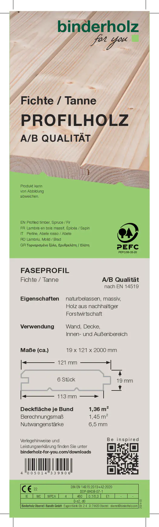 Profilholz Fichte Tanne A B-Sortierung 200 x 12,1 cm 19 mm Faseprofil
