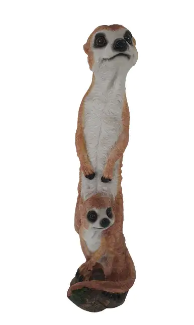 Dekofigur Erdmännchen mit Kind 47 x 13,5 cm braun